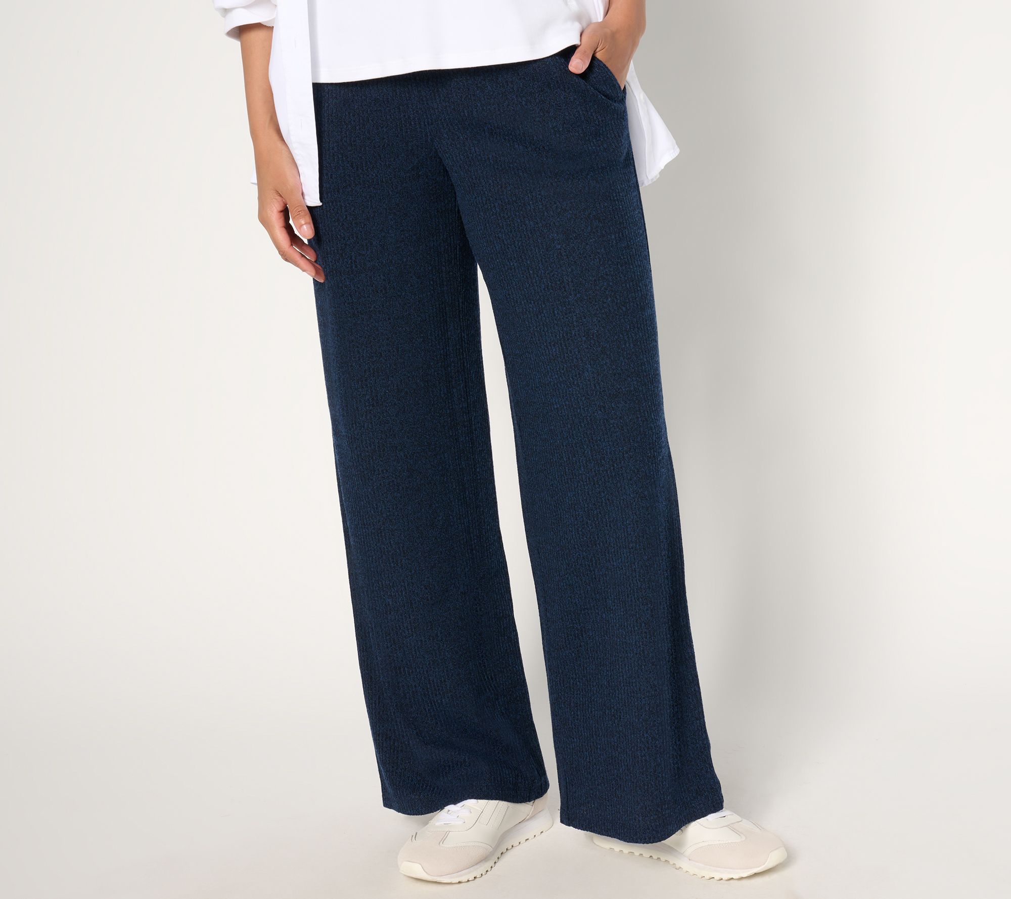 "As Is" Susan Graver Regular Lifestyle Melange Rib Wide Leg Pants