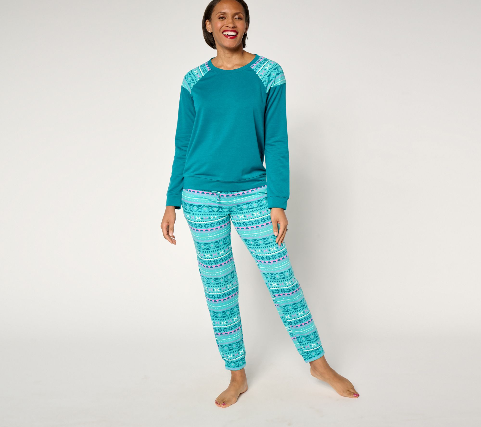 "As Is" MUK LUKS French Terry Crew and Jogger Lounge Set