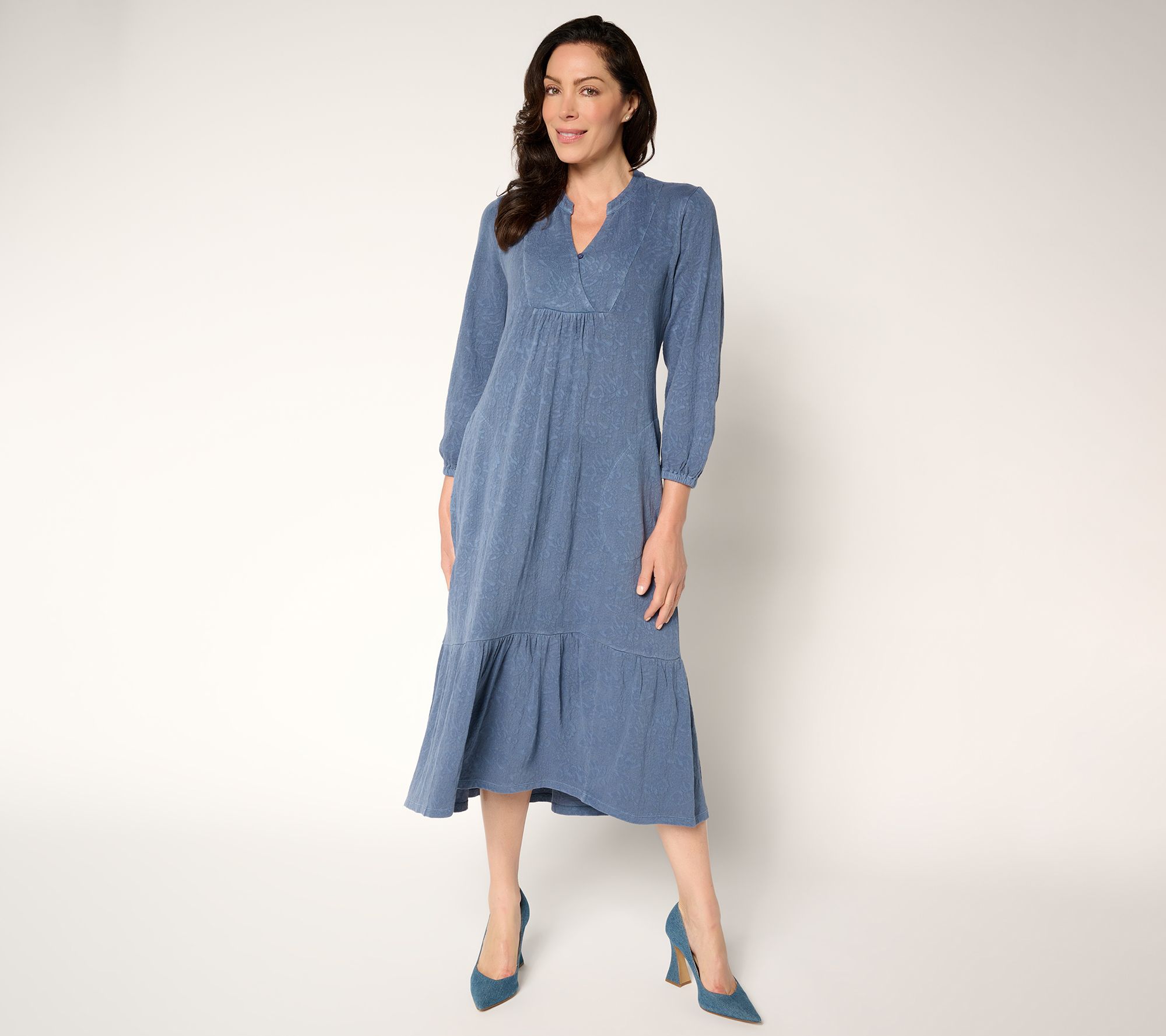 LOGO Lavish by Lori Goldstein Petite 100% Cotton Midi Dress