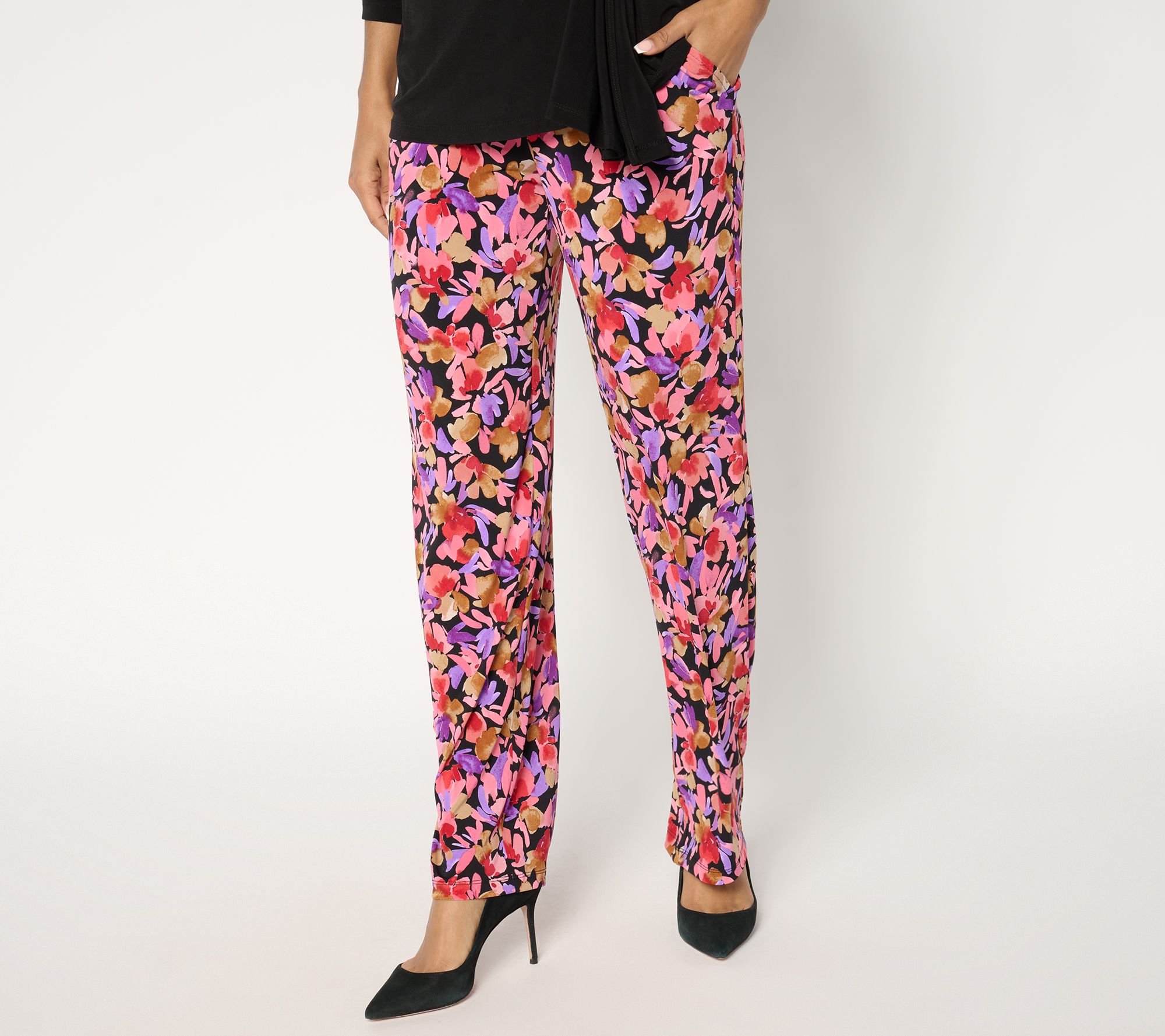 "As Is" Susan Graver Regular Printed Liquid Knit Wide Leg Pants