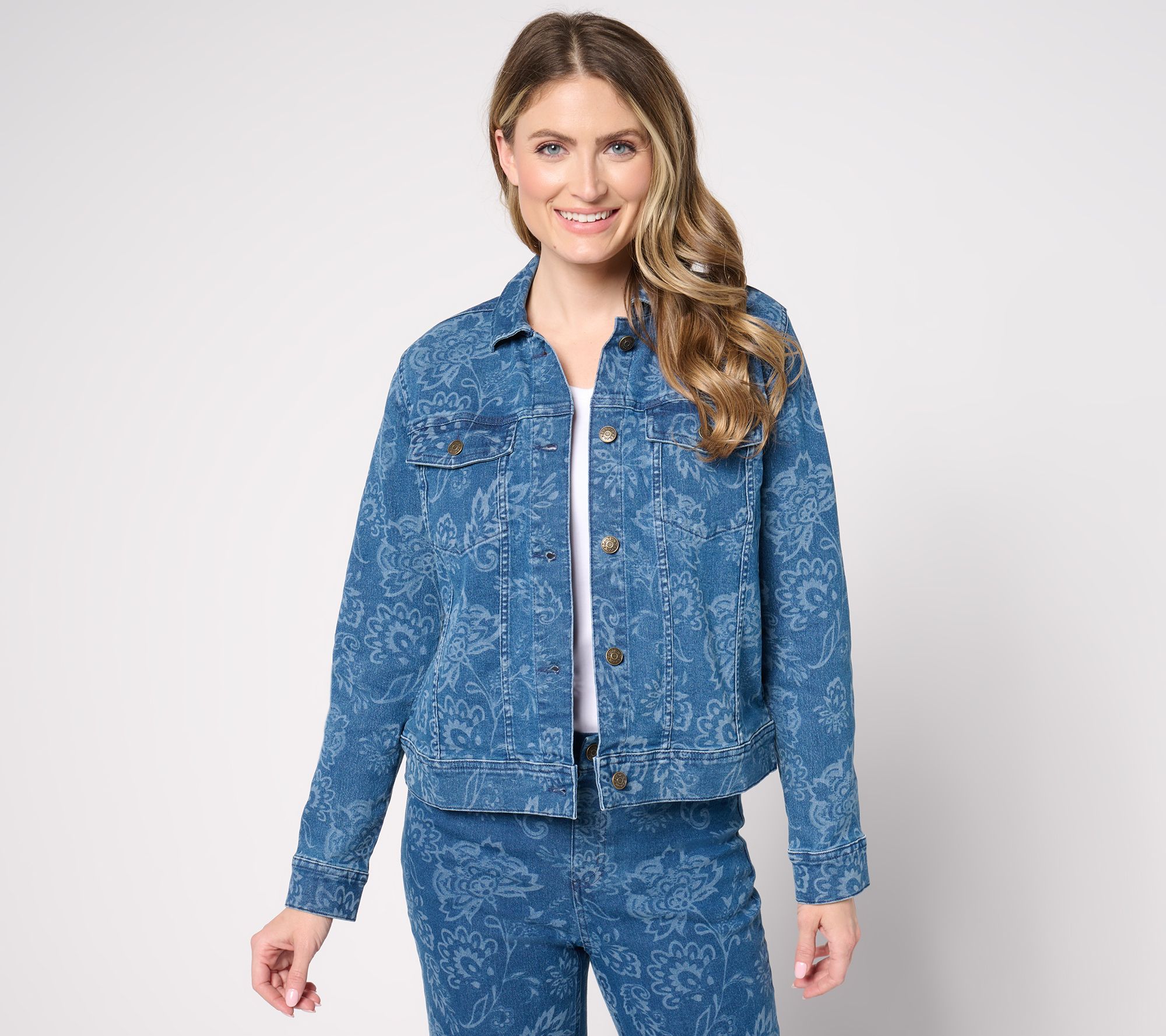 "As Is" Denim & Co. Laser Printed Denim Jacket with Pockets