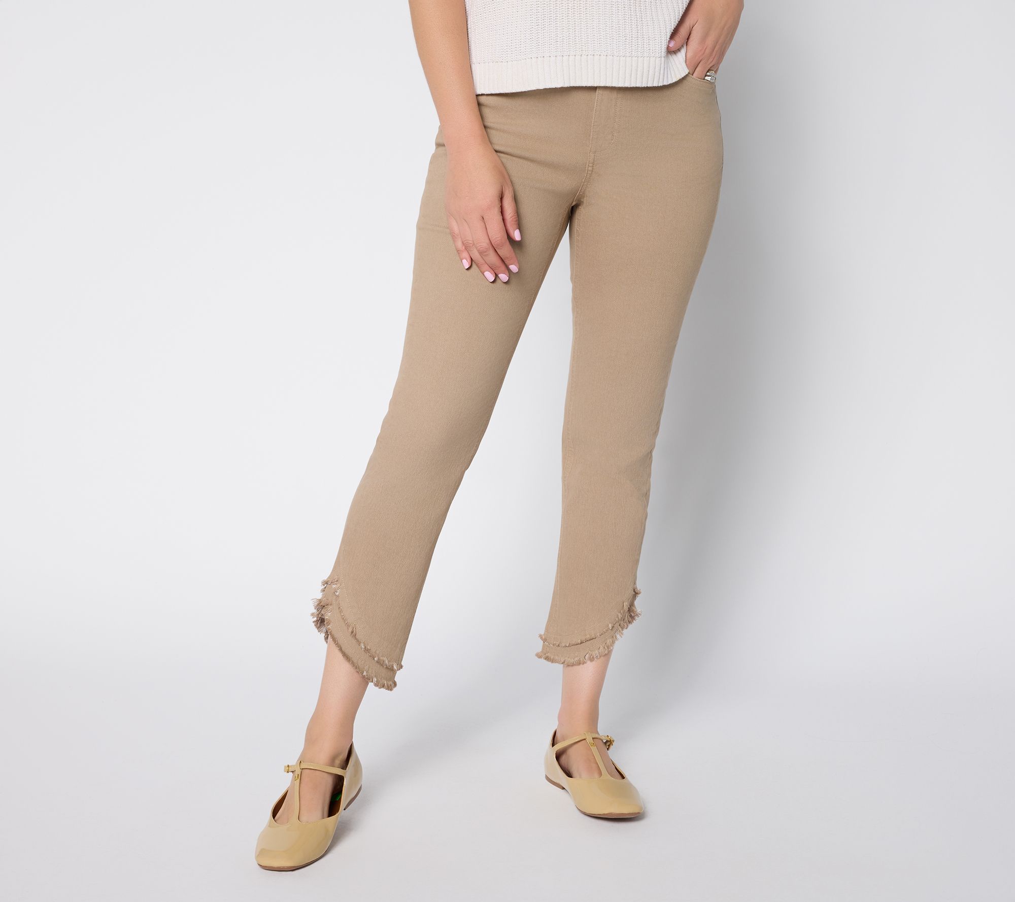 Denim & Co. Canyon Retreat Petite Color Frayed Hem Ankle Jean