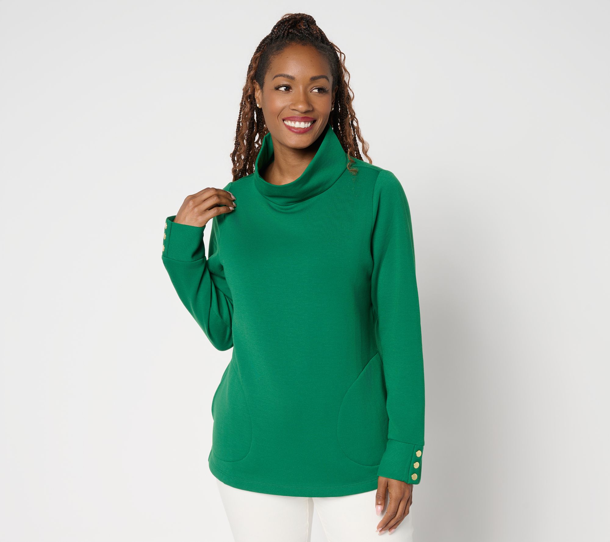 Susan Graver Funnel Neck Printed Microfleece Top