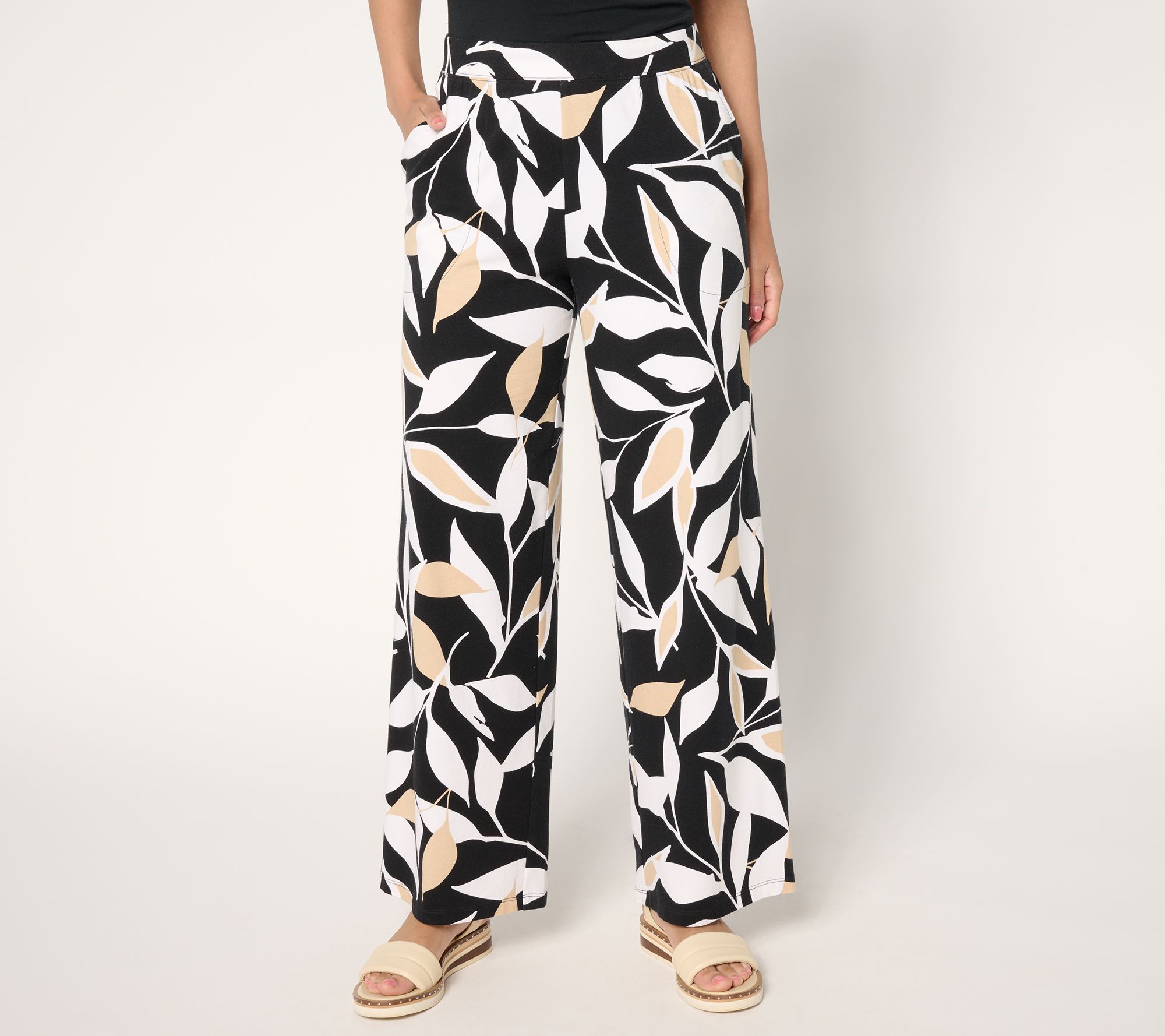 "As Is" Denim & Co. Beach Jersey Tall Full Length Wide Leg Pant