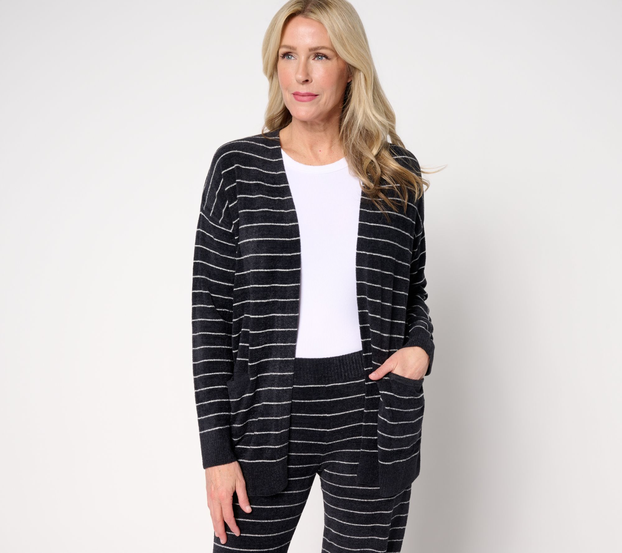 "As Is" Barefoot Dreams CozyChic Ultra Lite Striped Cardigan