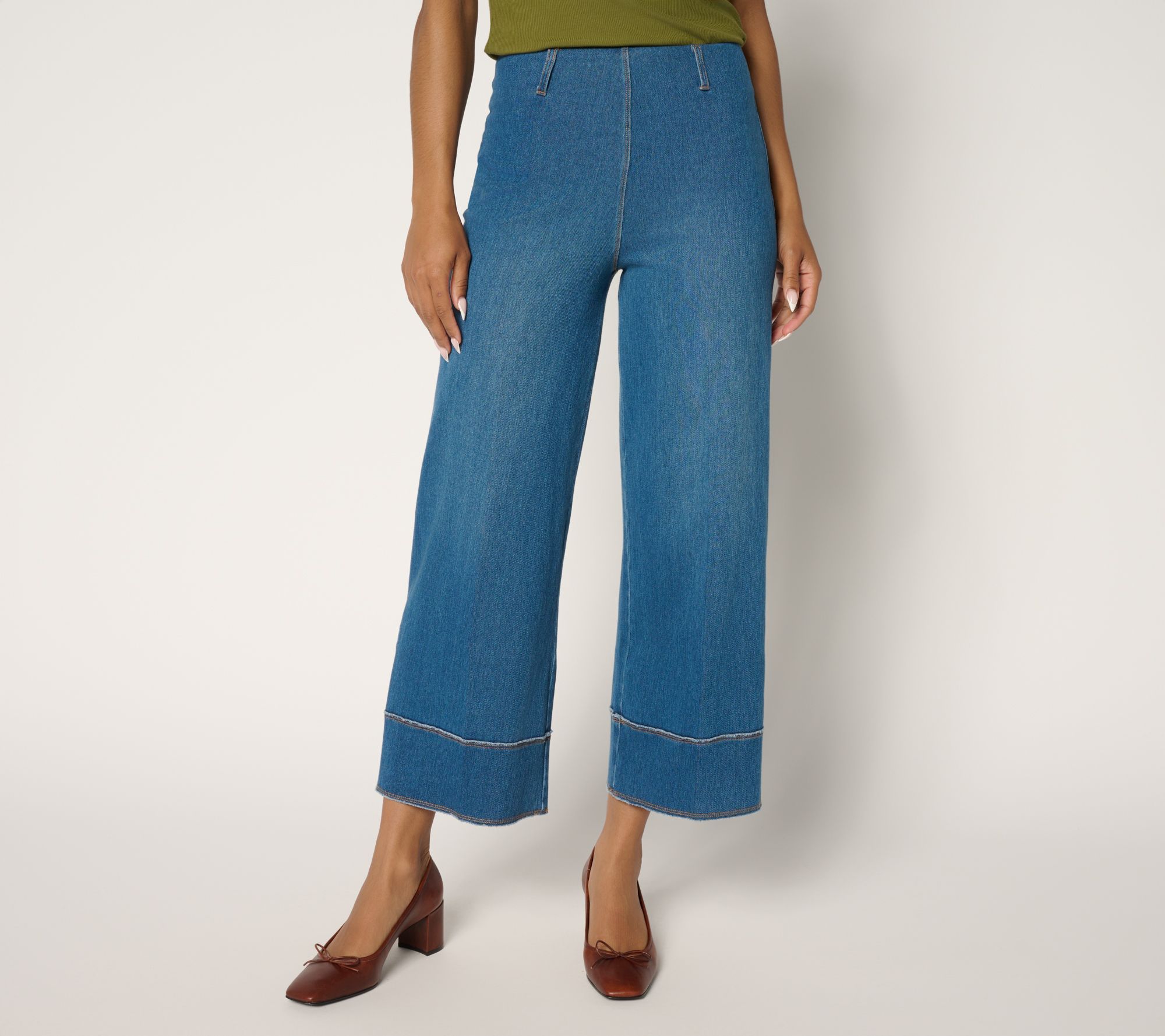 Lysse New York Margo Knit Denim Hi-Waist Wide-Leg Crop Jeans