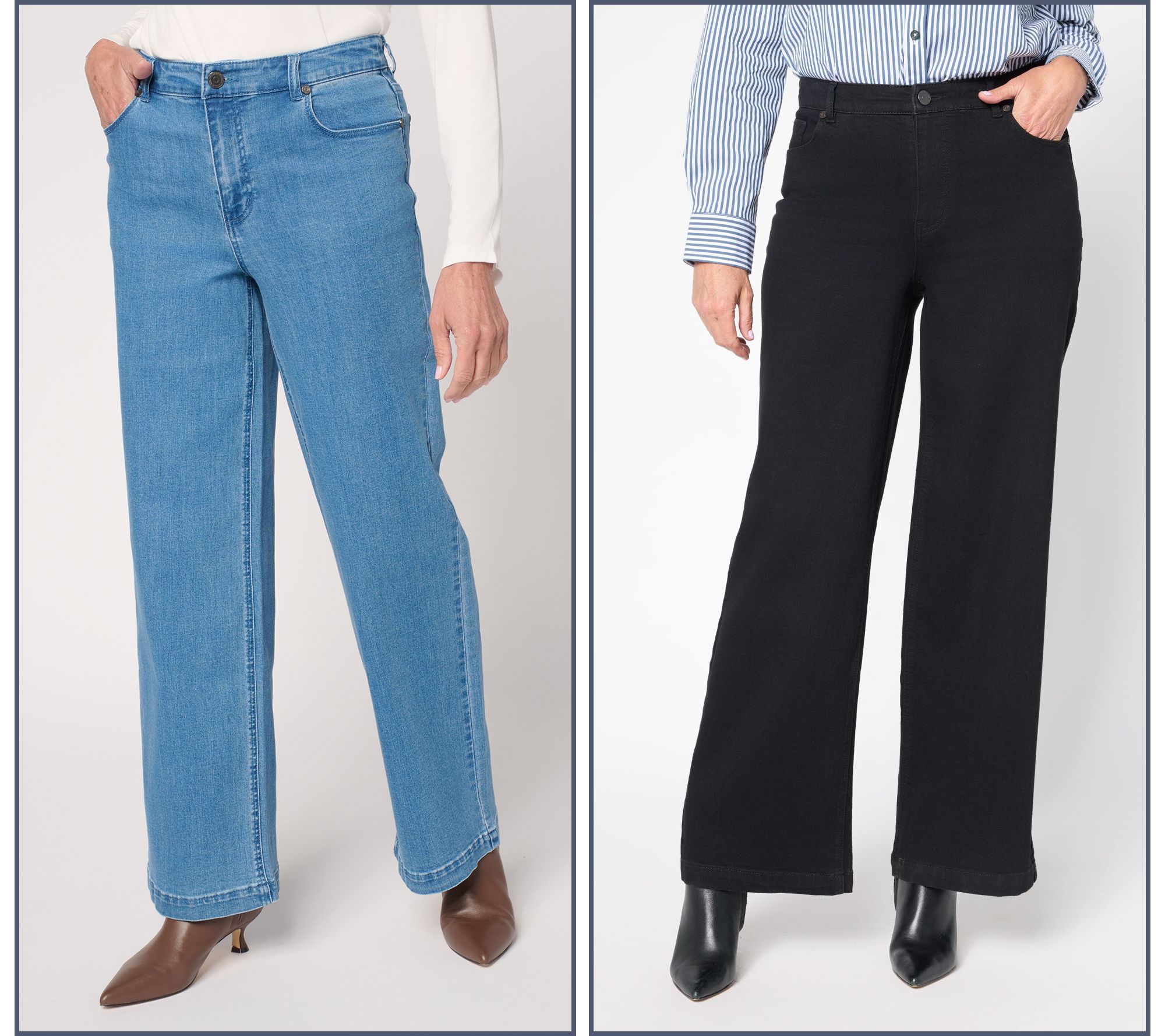 Susan Graver Stretch Denim Wide Leg Pant - QVC.com
