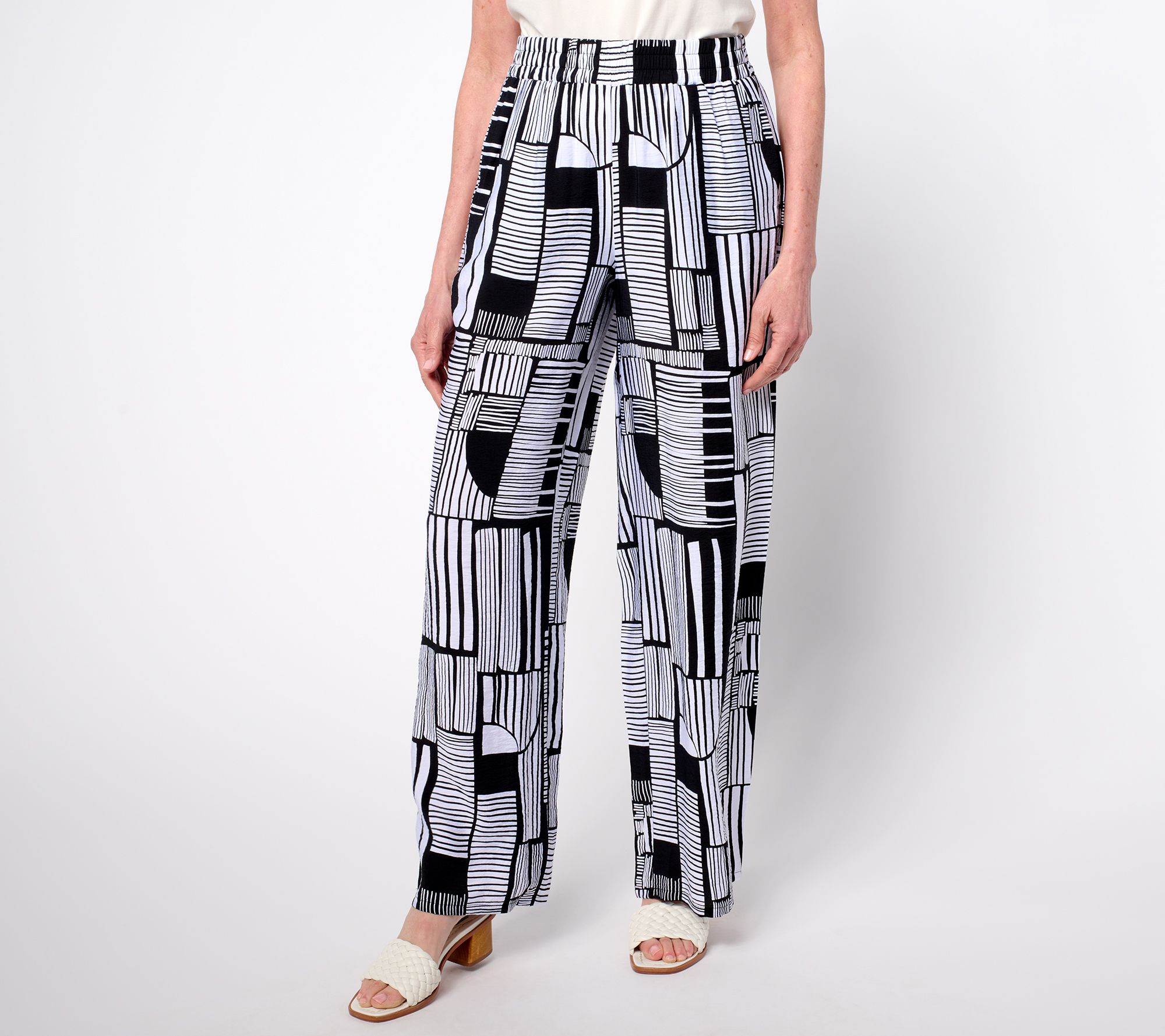 "As Is" Susan Graver Weekend Pet Printed Dolce Woven Wide Leg Pants