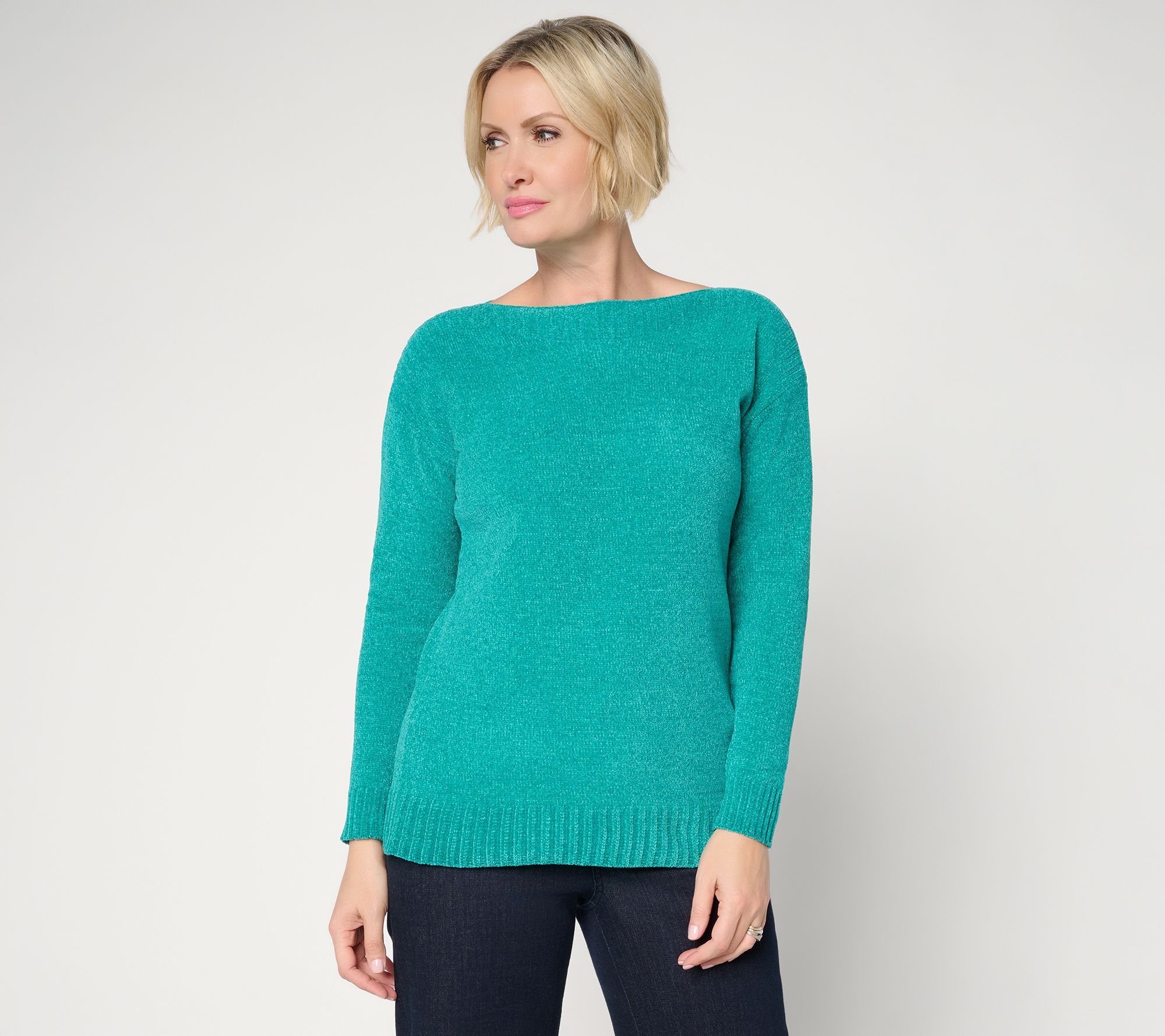  Denim & Co. Chenille Boat Neck Long Sleeve Sweater