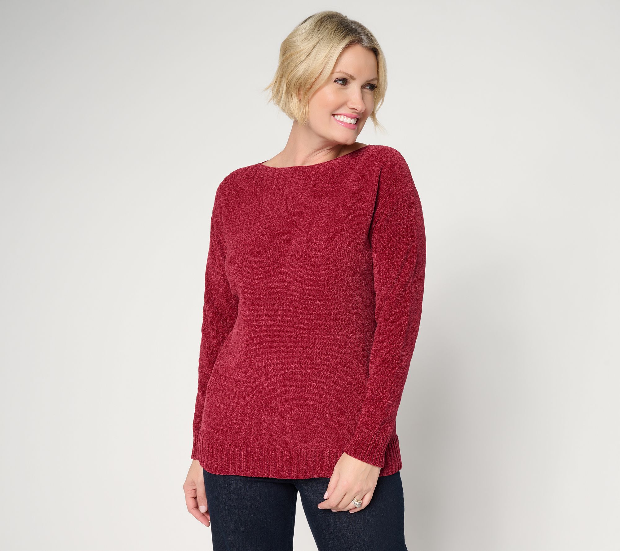 Denim & Co. Chenille Boat Neck Long Sleeve Sweater