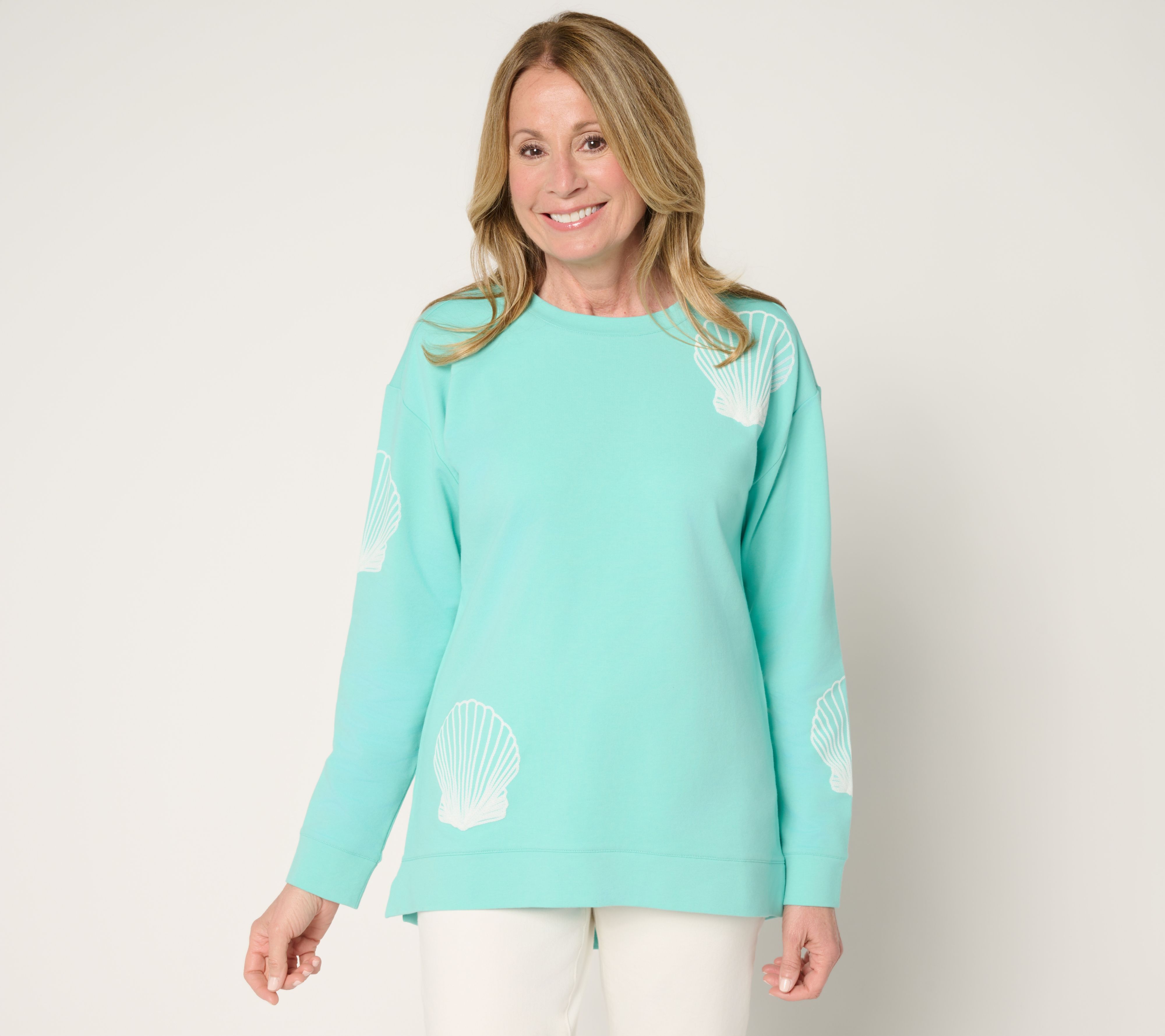 "As Is" Denim & Co. French Terry Crew Neck Puff Print Pullover