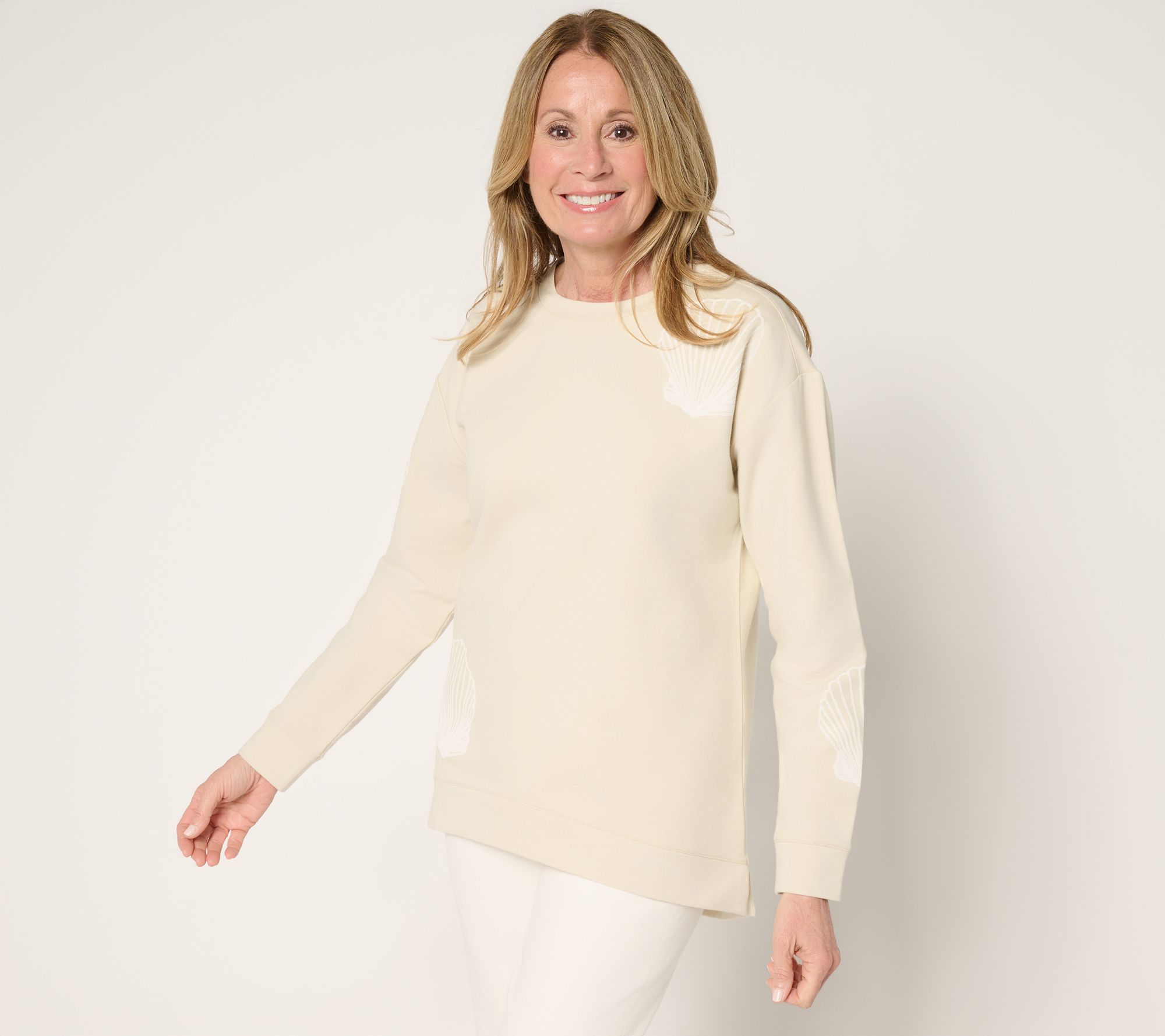 "As Is" Denim & Co. French Terry Crew Neck Puff Print Pullover