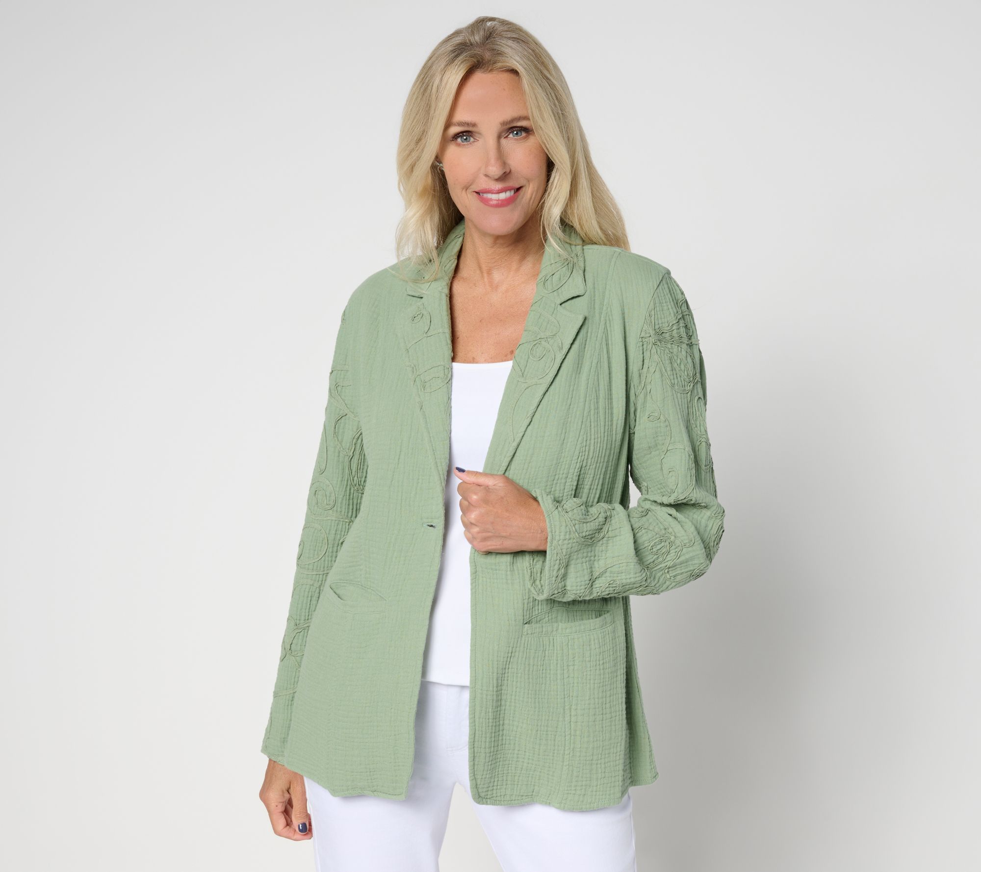 "As Is" Peace Love World Boheme 100% Cotto Gauze Blazer w/Embroi