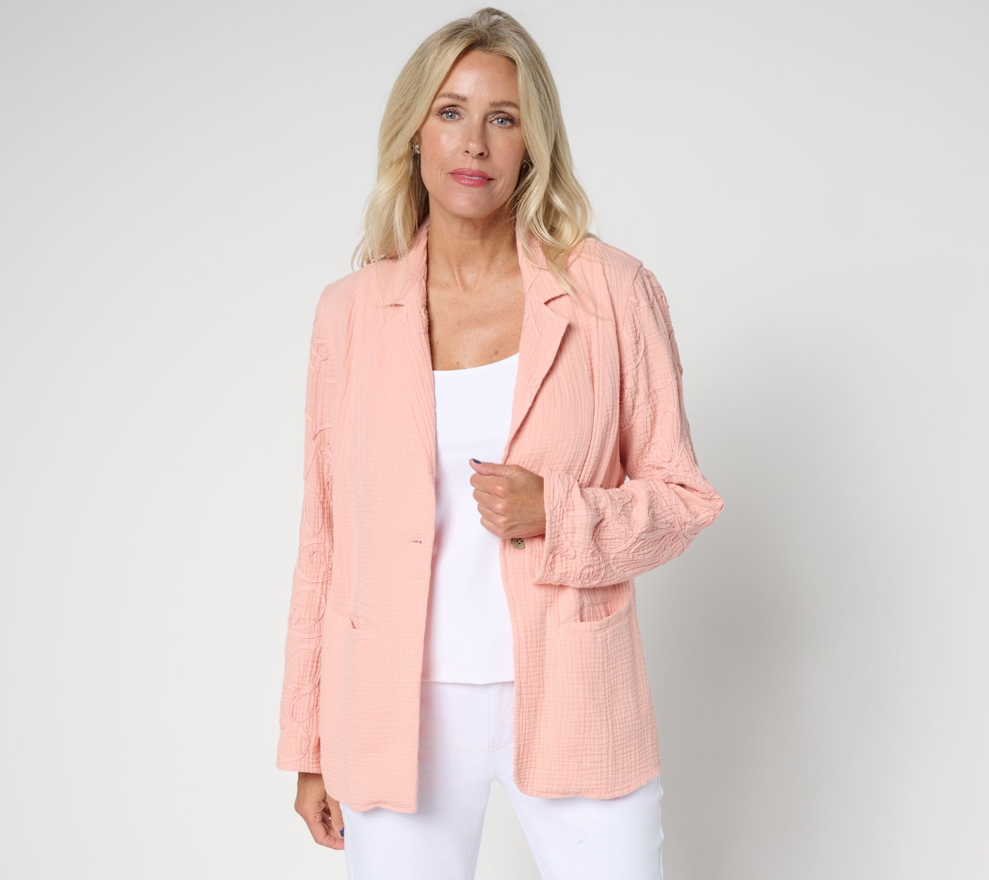 "As Is" Peace Love World Boheme 100% Cotto Gauze Blazer w/Embroi