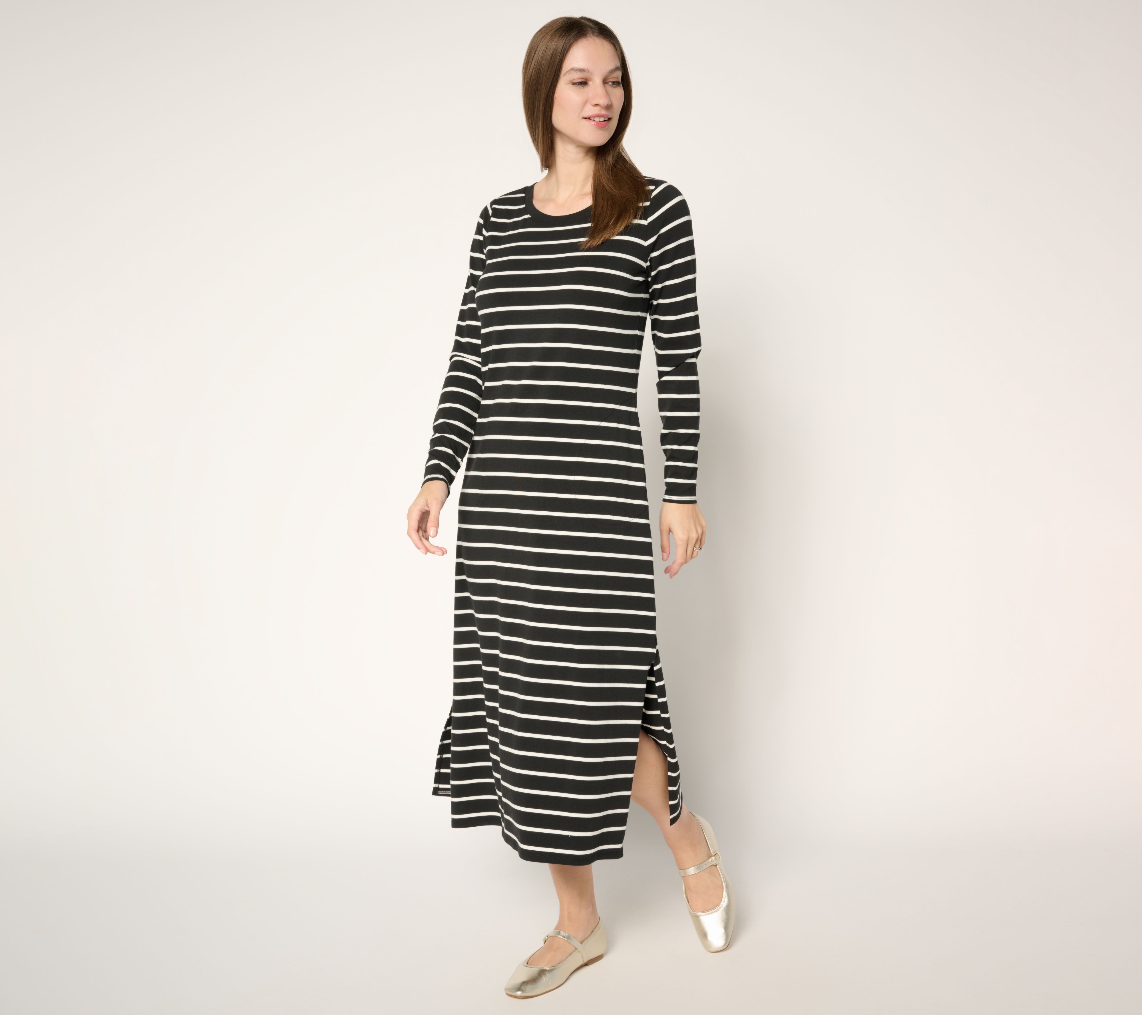 "As Is" Belle by Kim Gravel Reg TripleLuxe Knit Striped Maxi Dress