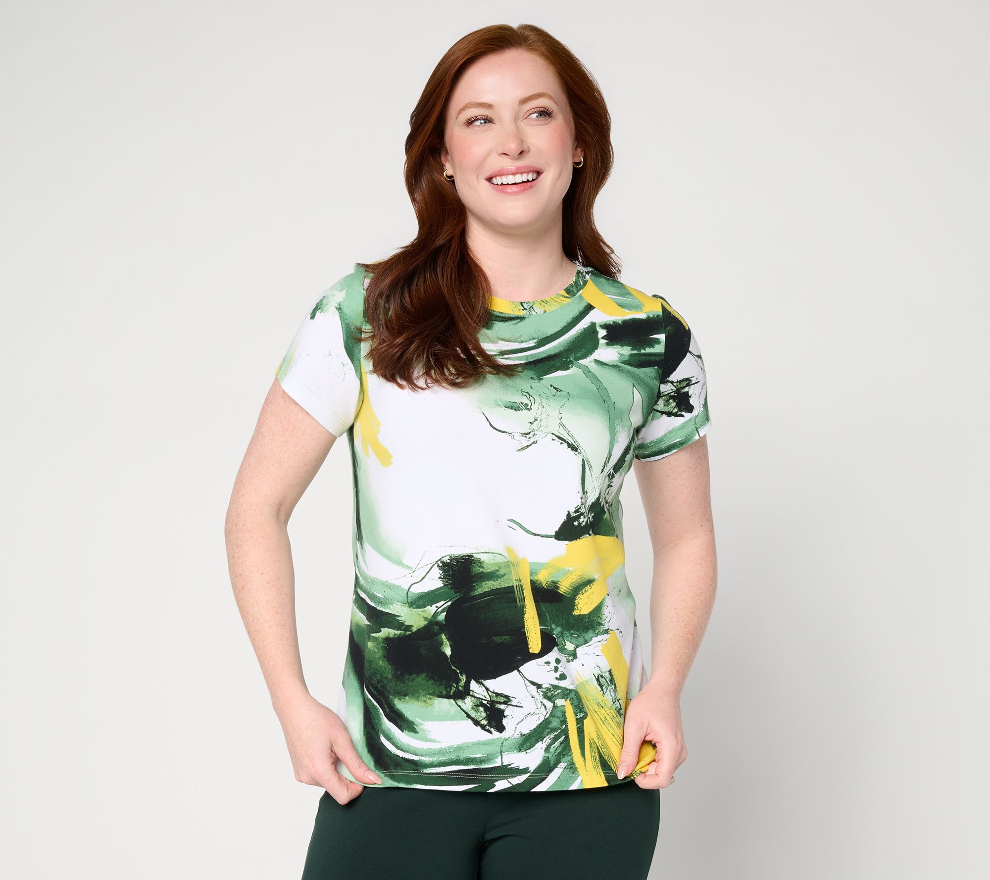 Attitudes by Renee Printed Crew Neck Washed Cotton Tee