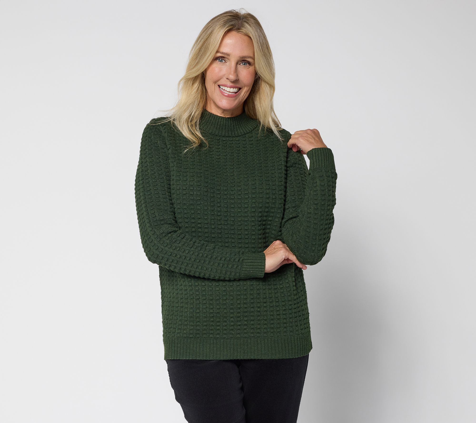 "As Is" Denim & Co. Long Sleeve Texture Stitch Mock Neck Sweater