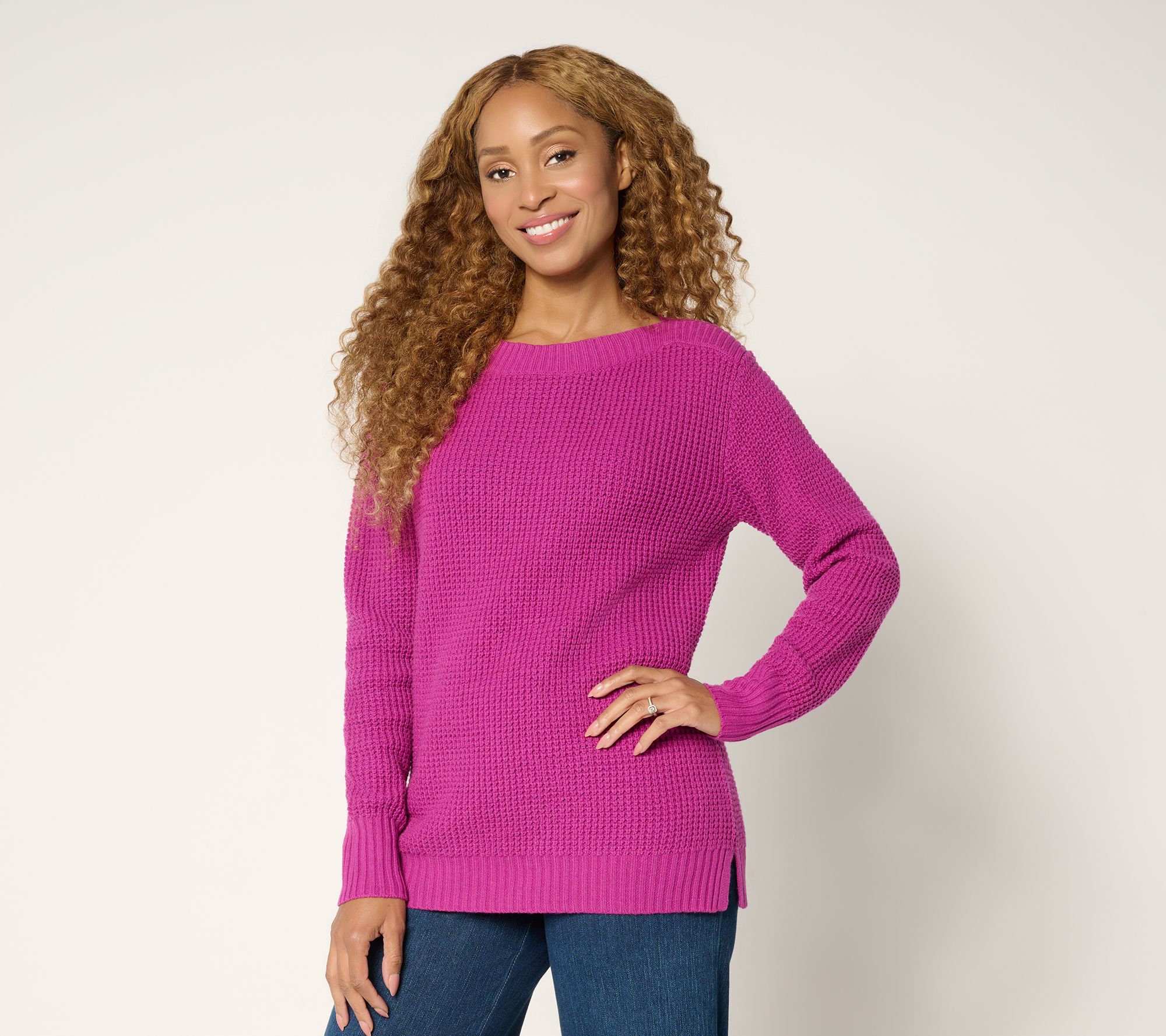 "As Is" Belle by Kim Gravel Waffle Knit Boatneck Sweater