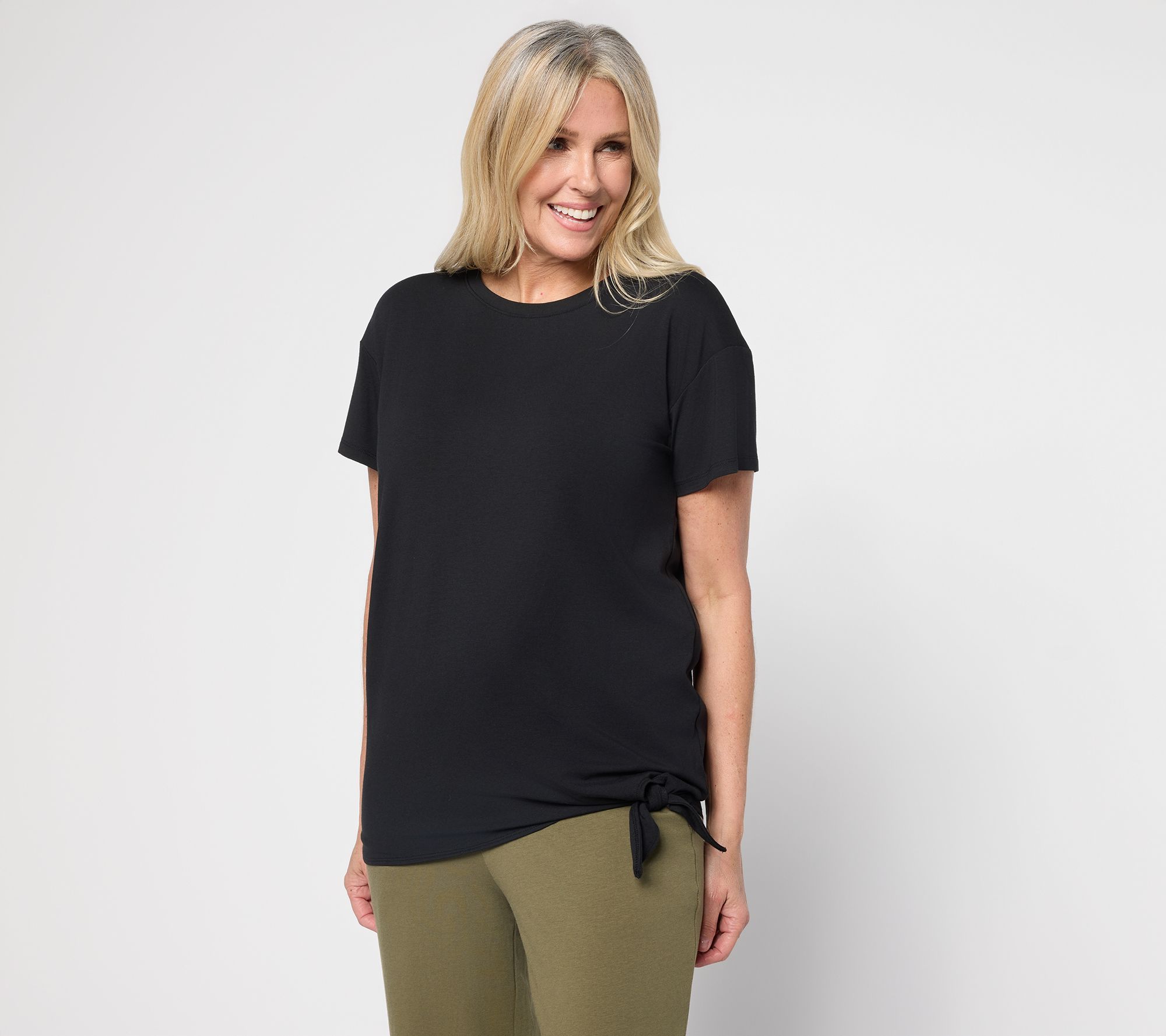 AnyBody Cozy Knit Jersey All-Star Side Tie Tee