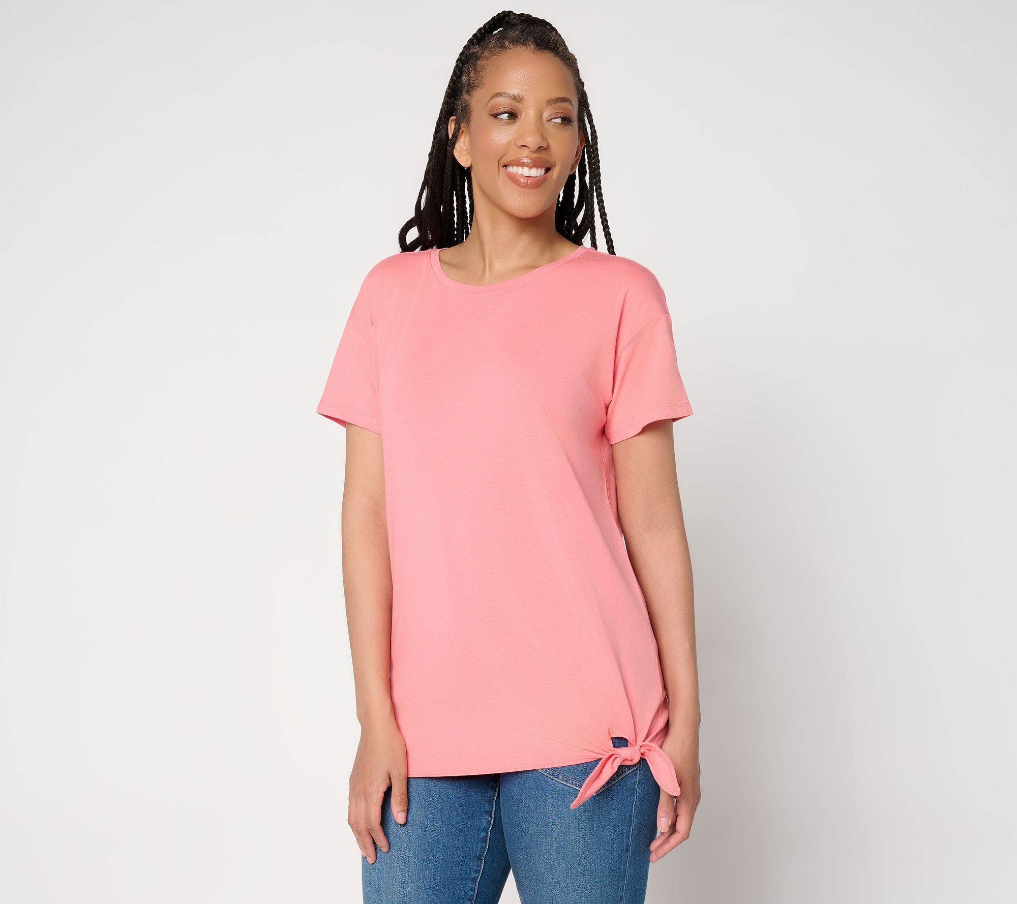 AnyBody Cozy Knit Jersey All-Star Side Tie Tee