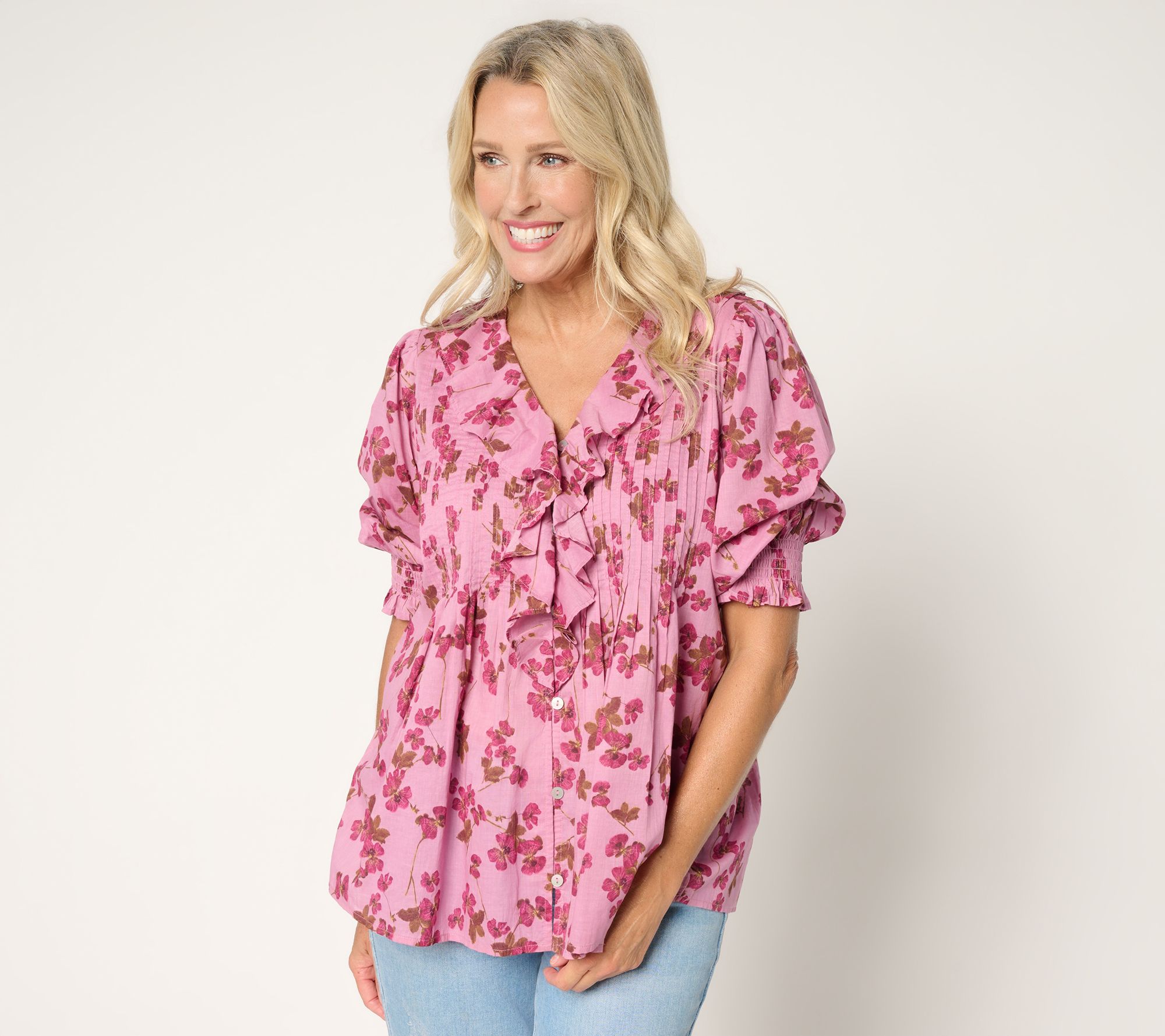 "As Is" Ree by The Pioneer Woman Printed 100% Cotton Ruffle Blouse