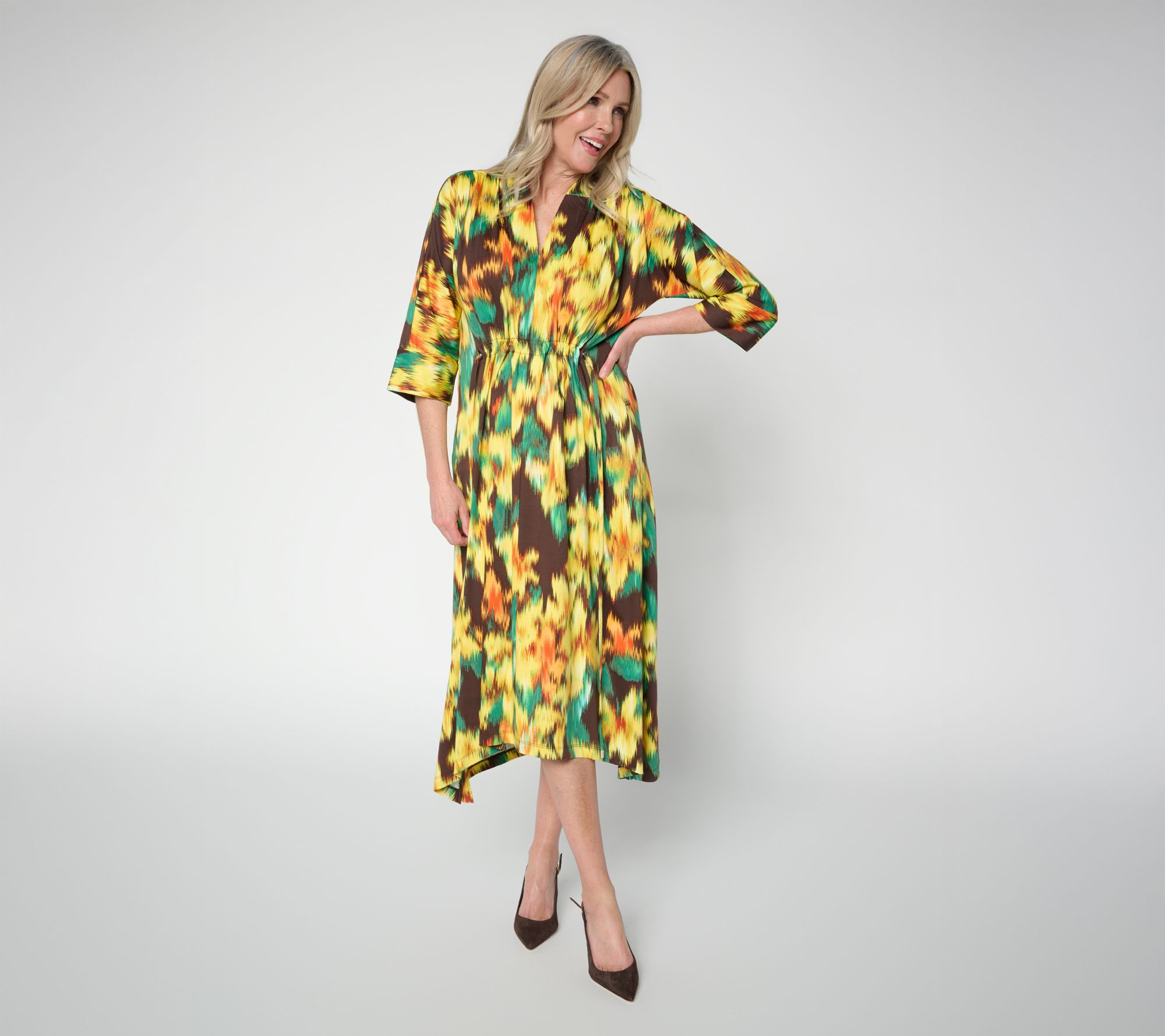 Carla Rockmore Collection Jersey Knit Cinched Waist Midi Dress