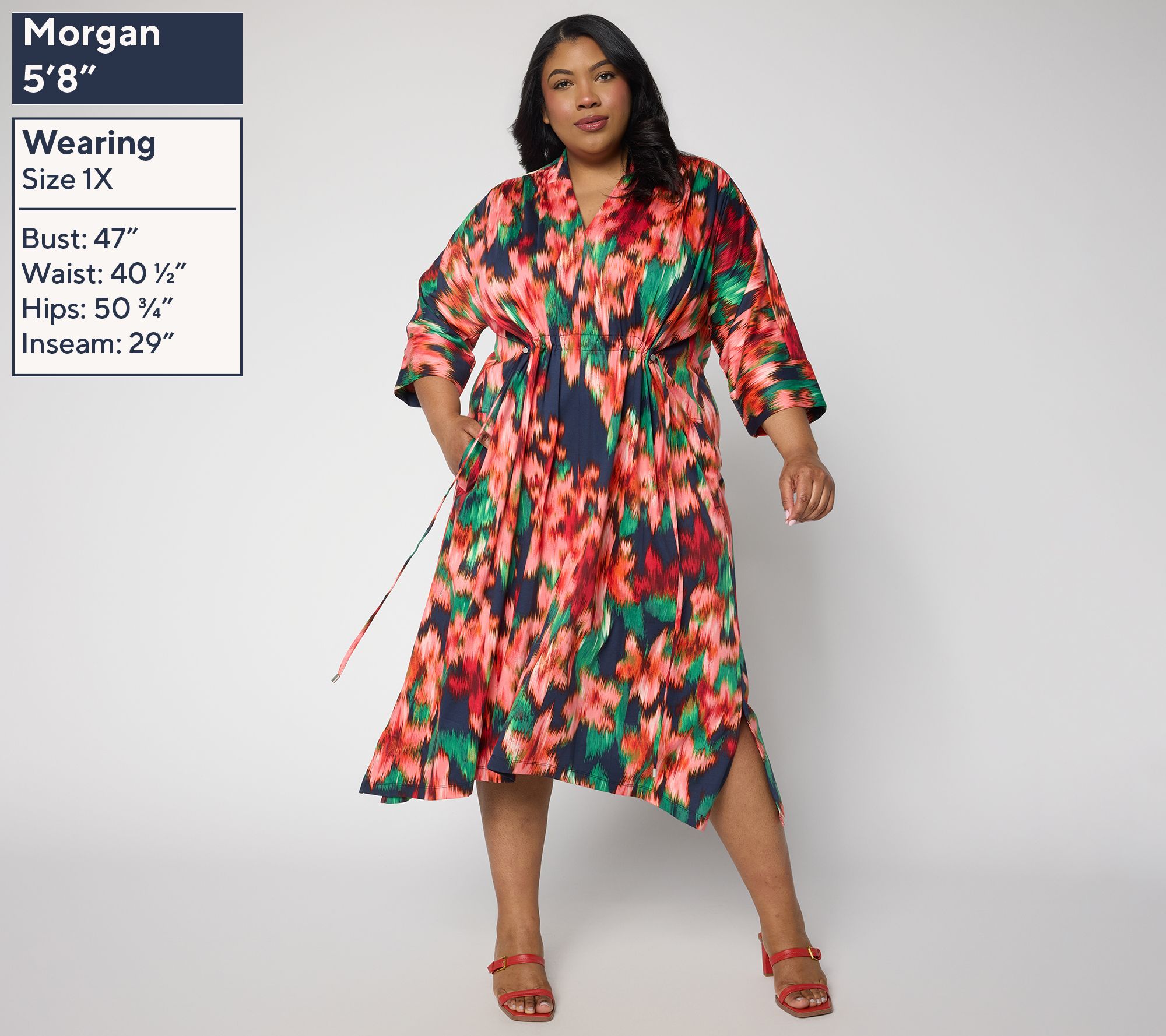 Carla Rockmore Collection Jersey Knit Cinched Waist Midi Dress