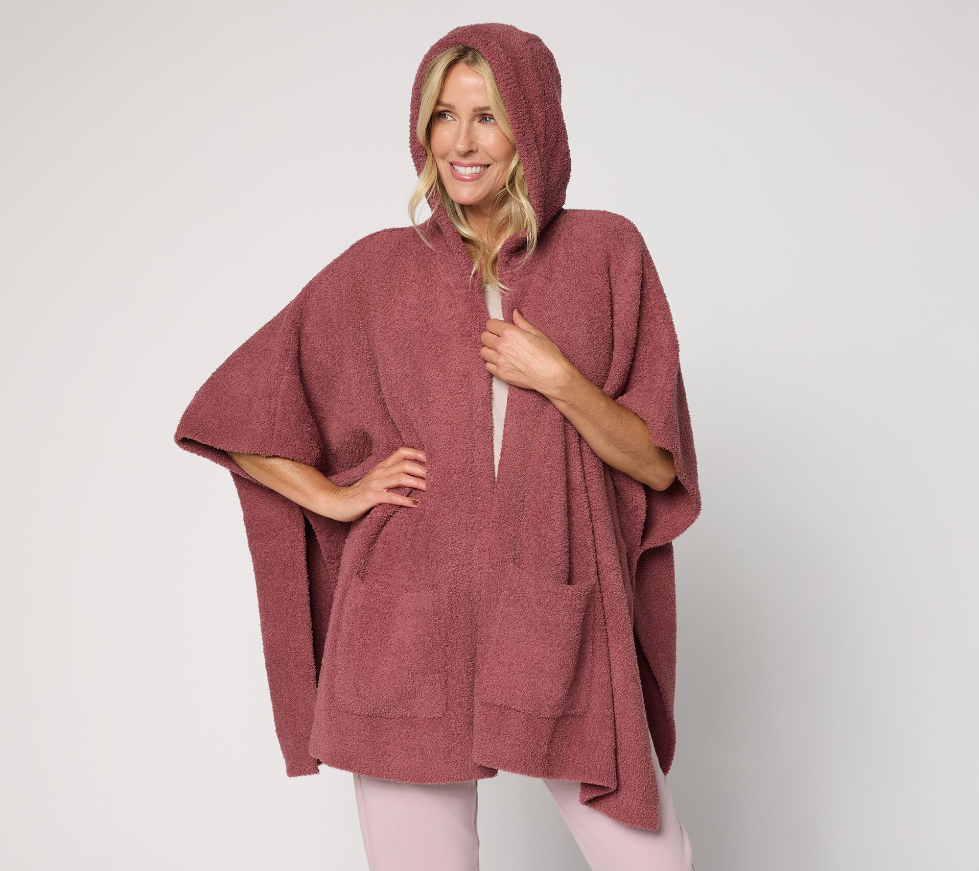 "As Is" Barefoot Dreams CozyChic Hooded Poncho with Patch Pocket
