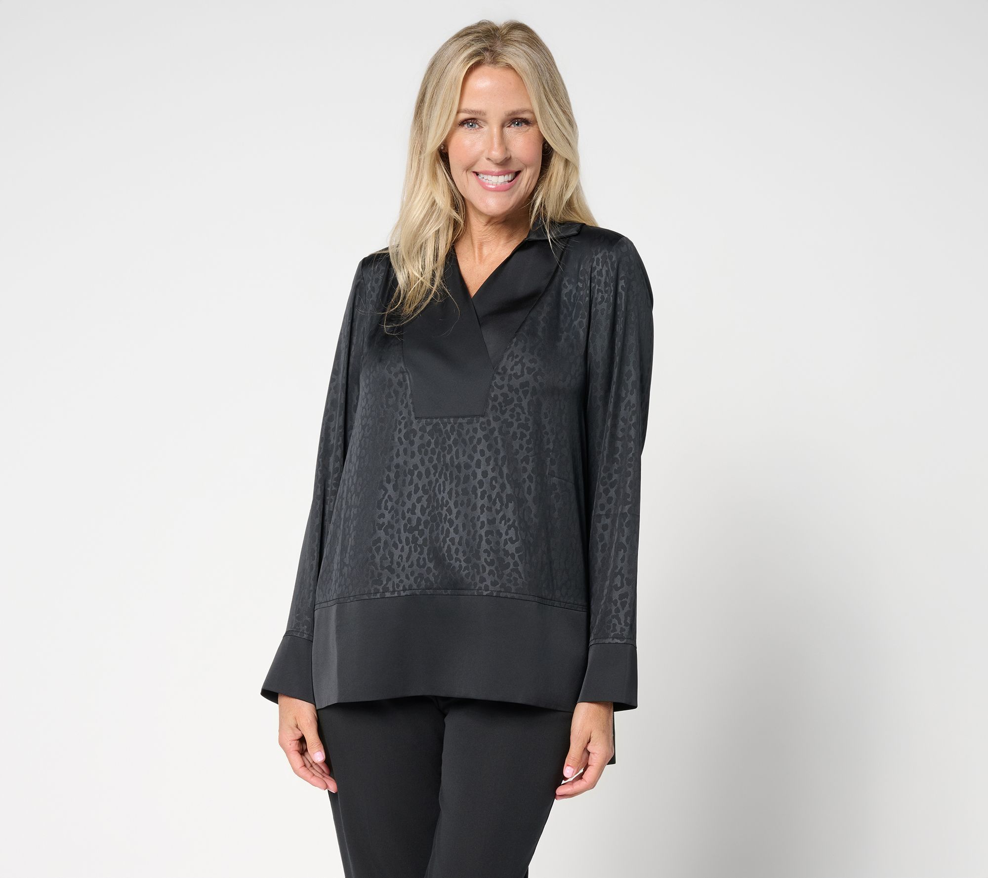 "As Is" Attitudes by Renee Pet High Low Embossed Satin Tunic