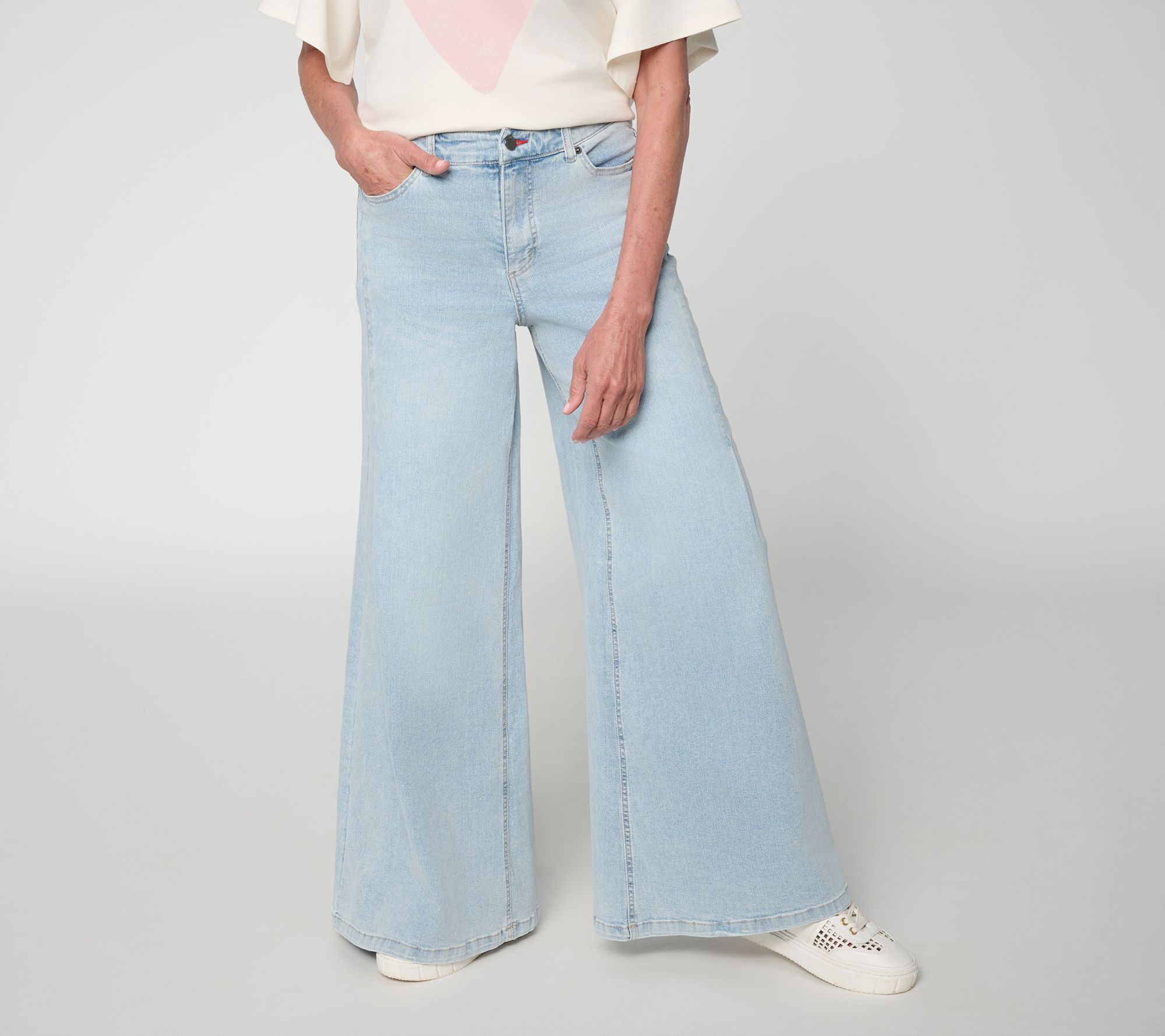 Peace Love World Full Length Side Pleat Wide Leg Denim - QVC.com