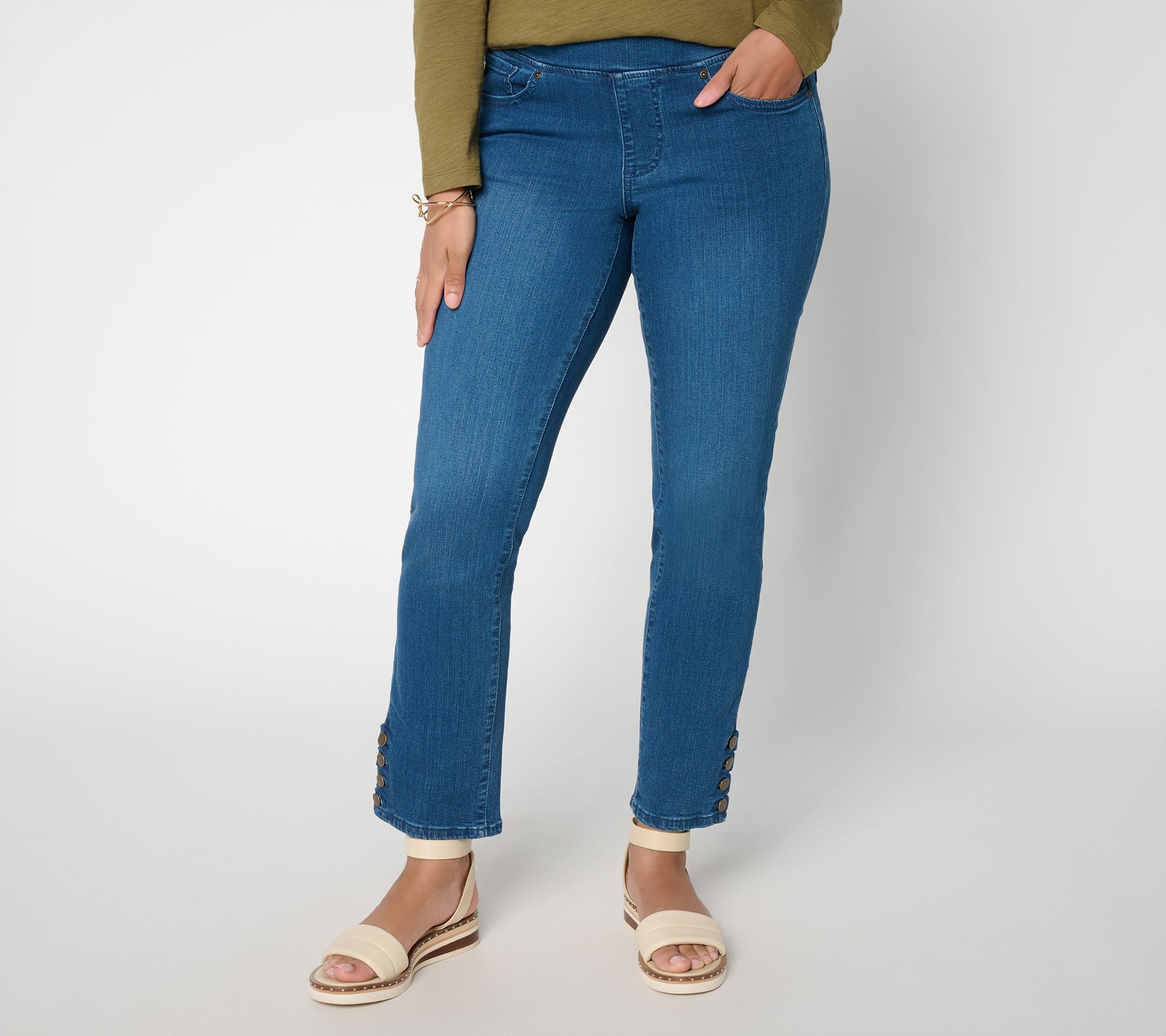 Belle by Kim Gravel Regular TripleLuxe Denim Scalloped Button Hem Jean