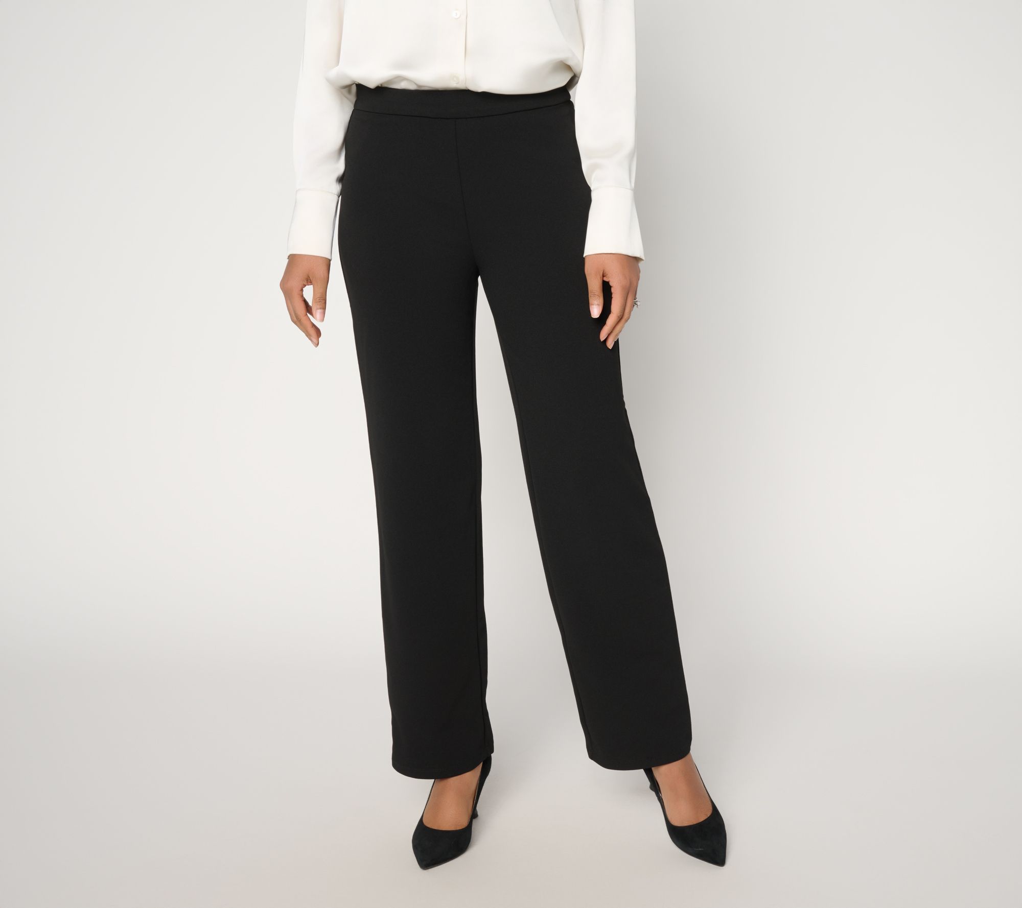 "As Is" Dennis Basso Petite Luxe Crepe Wide Leg Pull-On Pants
