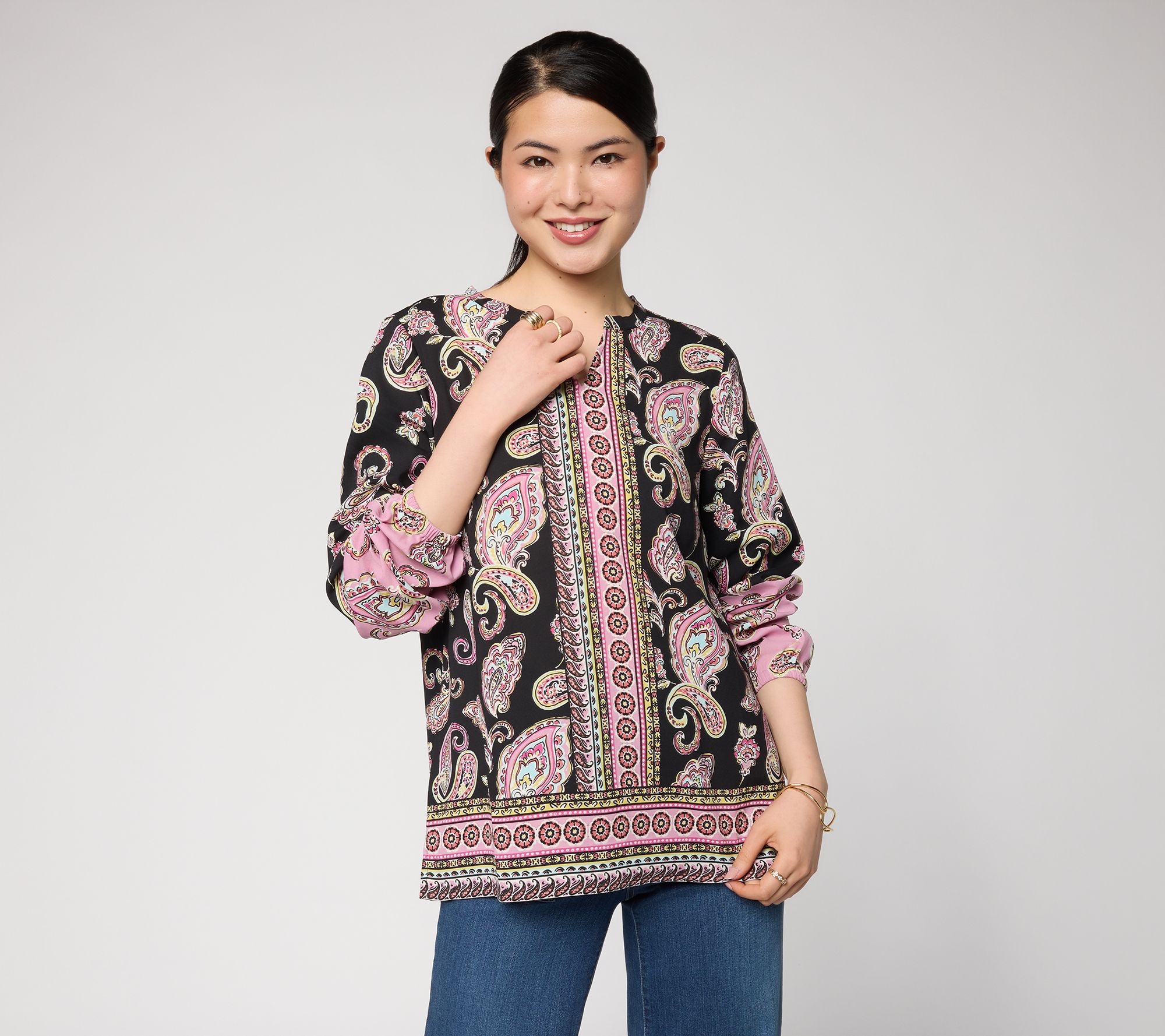 Belle Boho by Kim Gravel Painted Paisley Border Print Blouse