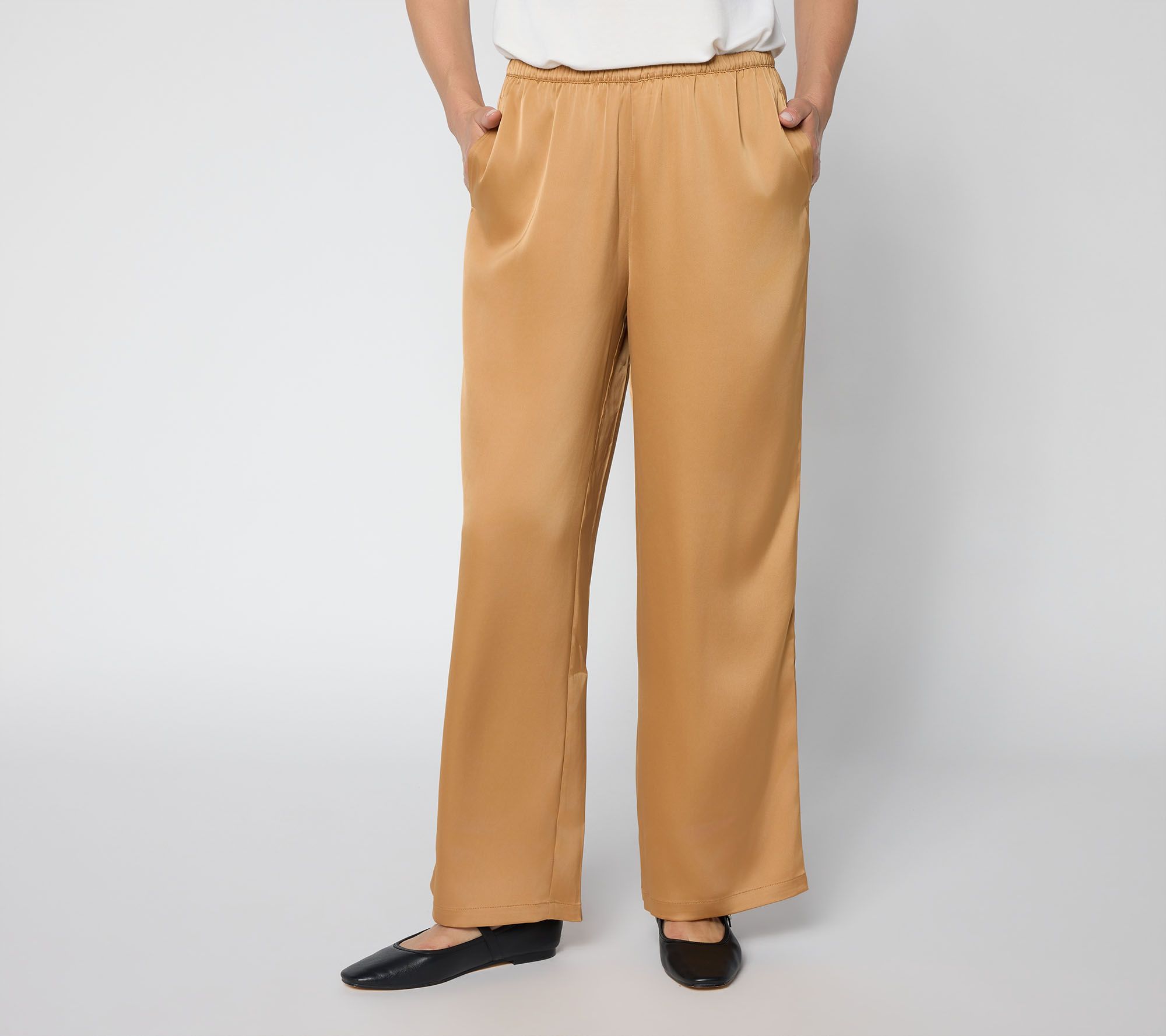 Peace Love World Regular Pull-On Satin Pants with Pockets