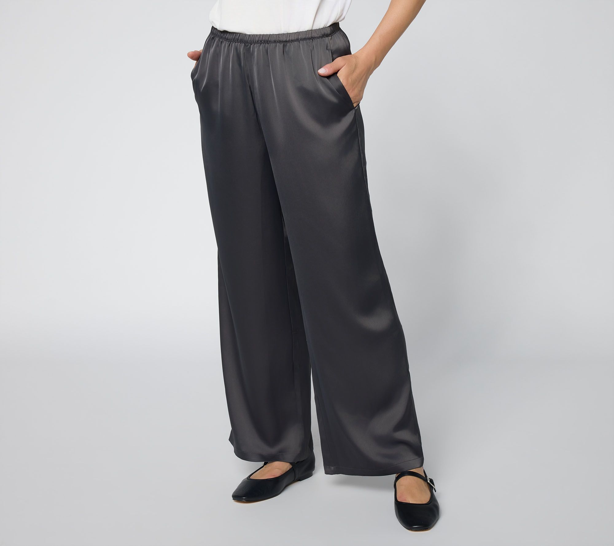 Peace Love World Regular Pull-On Satin Pants with Pockets