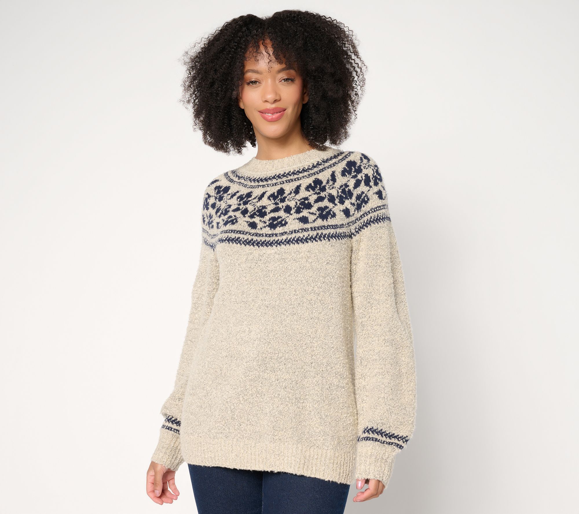 "As Is" Denim & Co. Mock Neck Fair Isle Long Sleeve Sweater