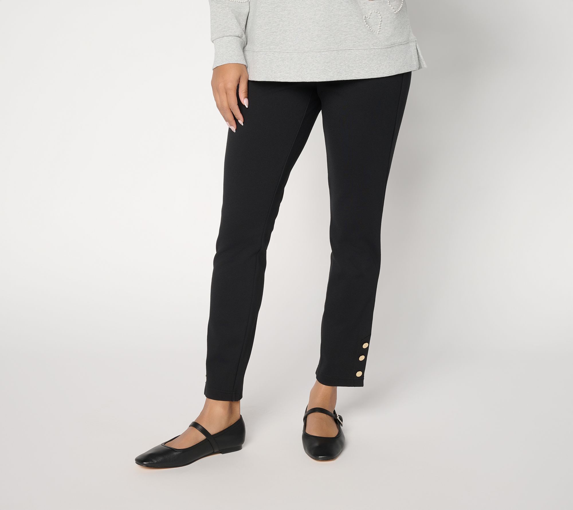 "As Is" Belle by Kim Gravel Pet Ponte Goldtone Button Ankle Pant