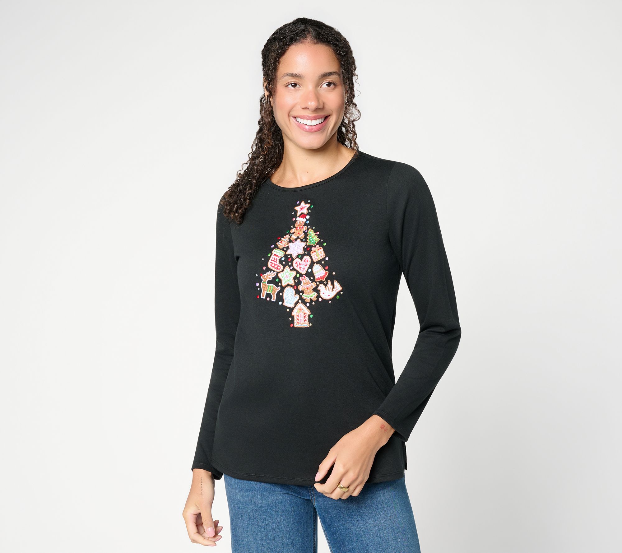 Quacker Factory Tree Topper Long Sleeve Top