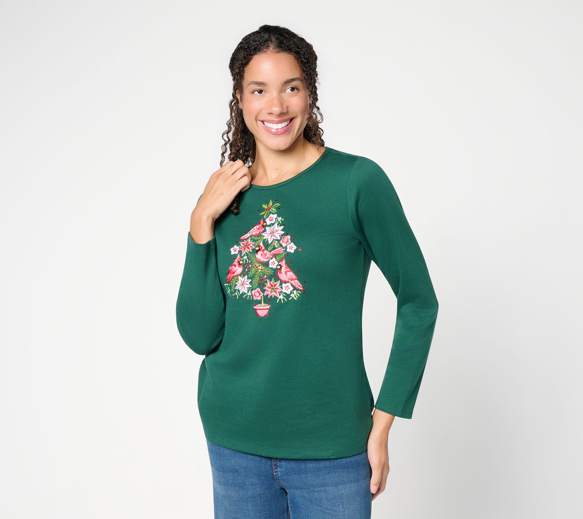 Quacker Factory Tree Topper Long Sleeve Top