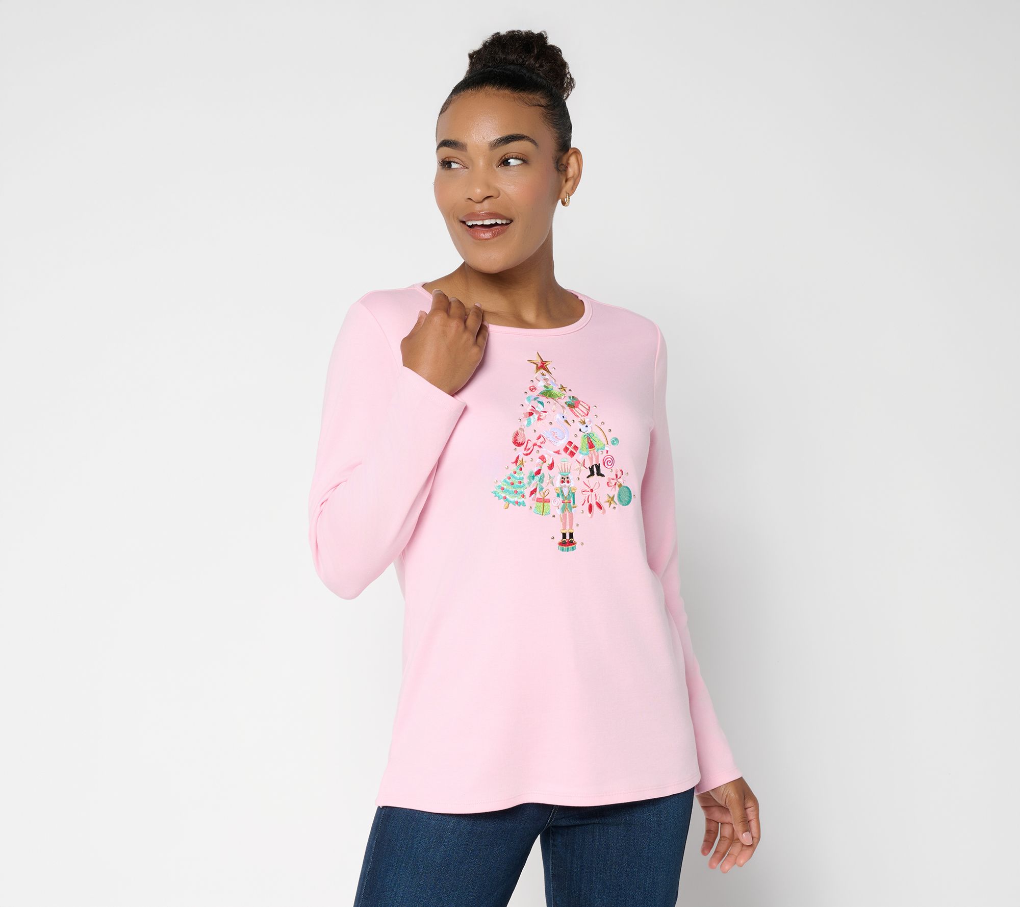 Quacker Factory Tree Topper Long Sleeve Top