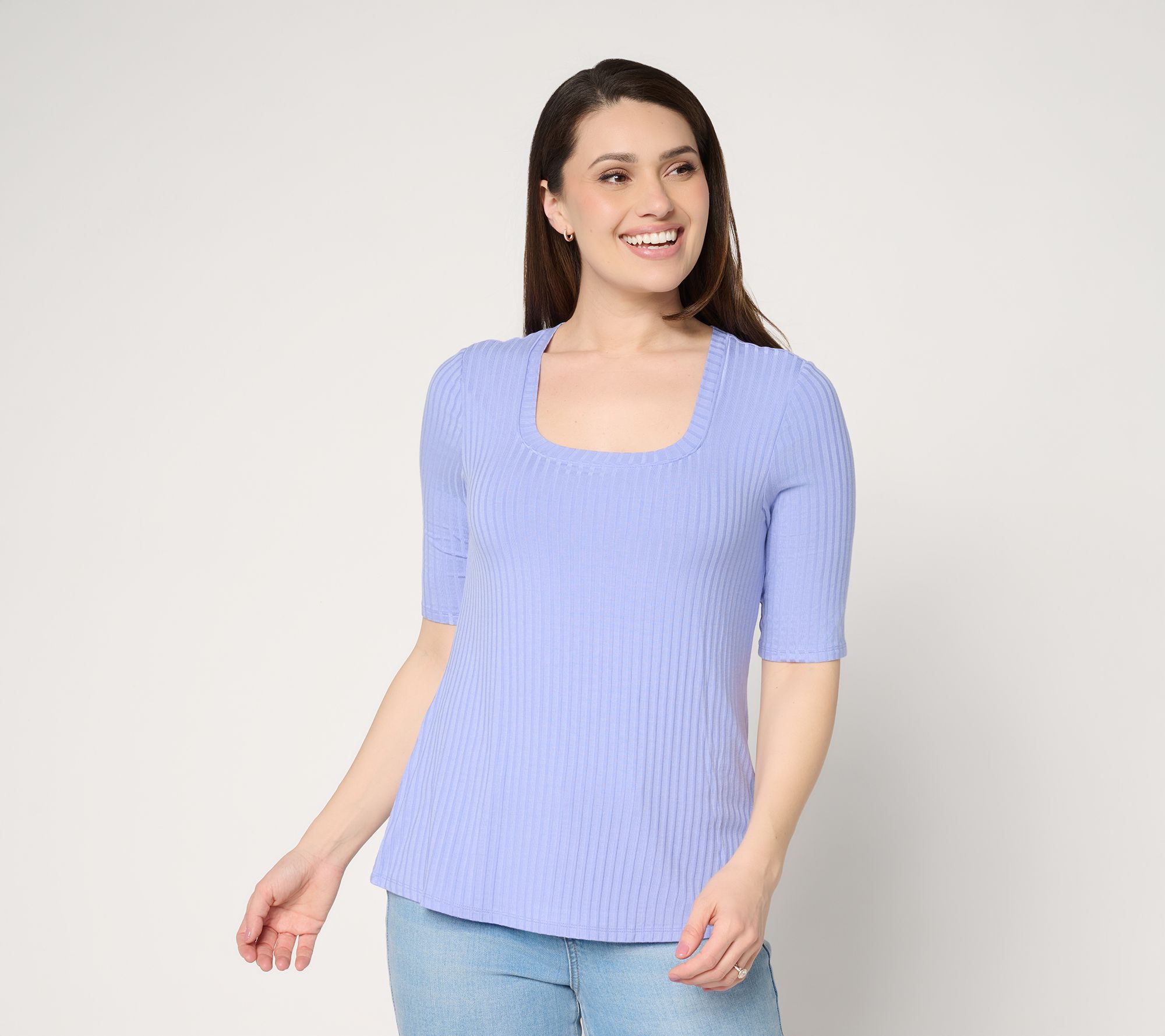 "As Is" Anybody Radiant Rib Knit Square Neck Top with Support System