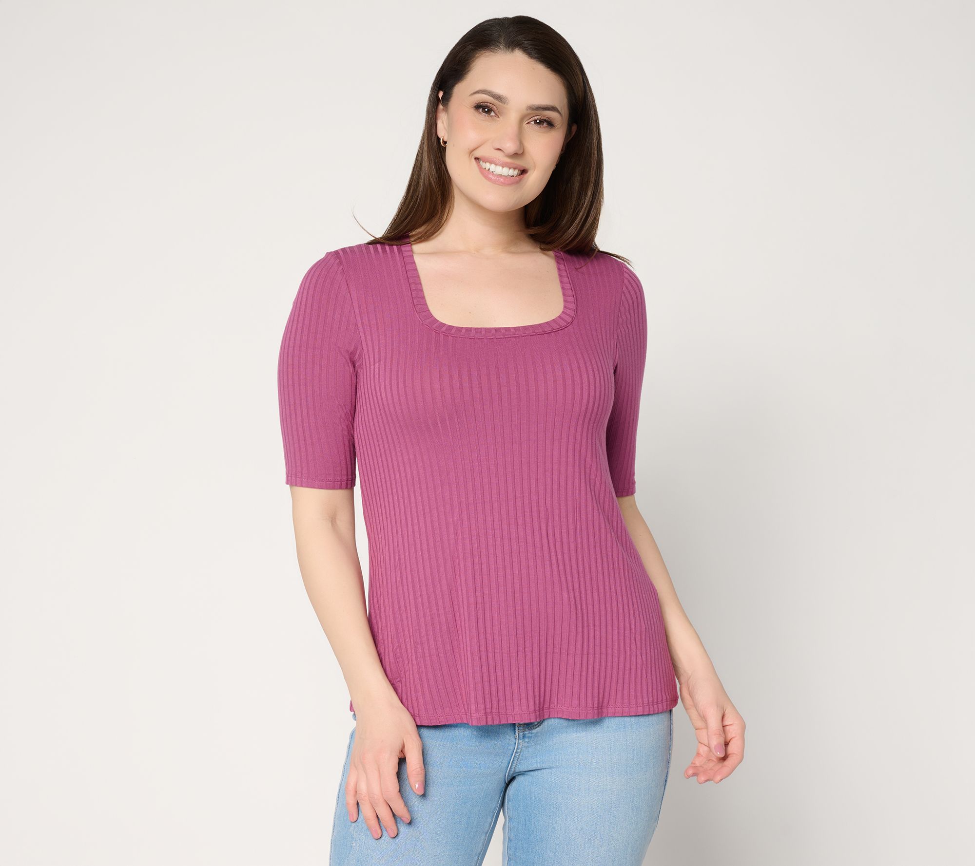 "As Is" Anybody Radiant Rib Knit Square Neck Top with Support System
