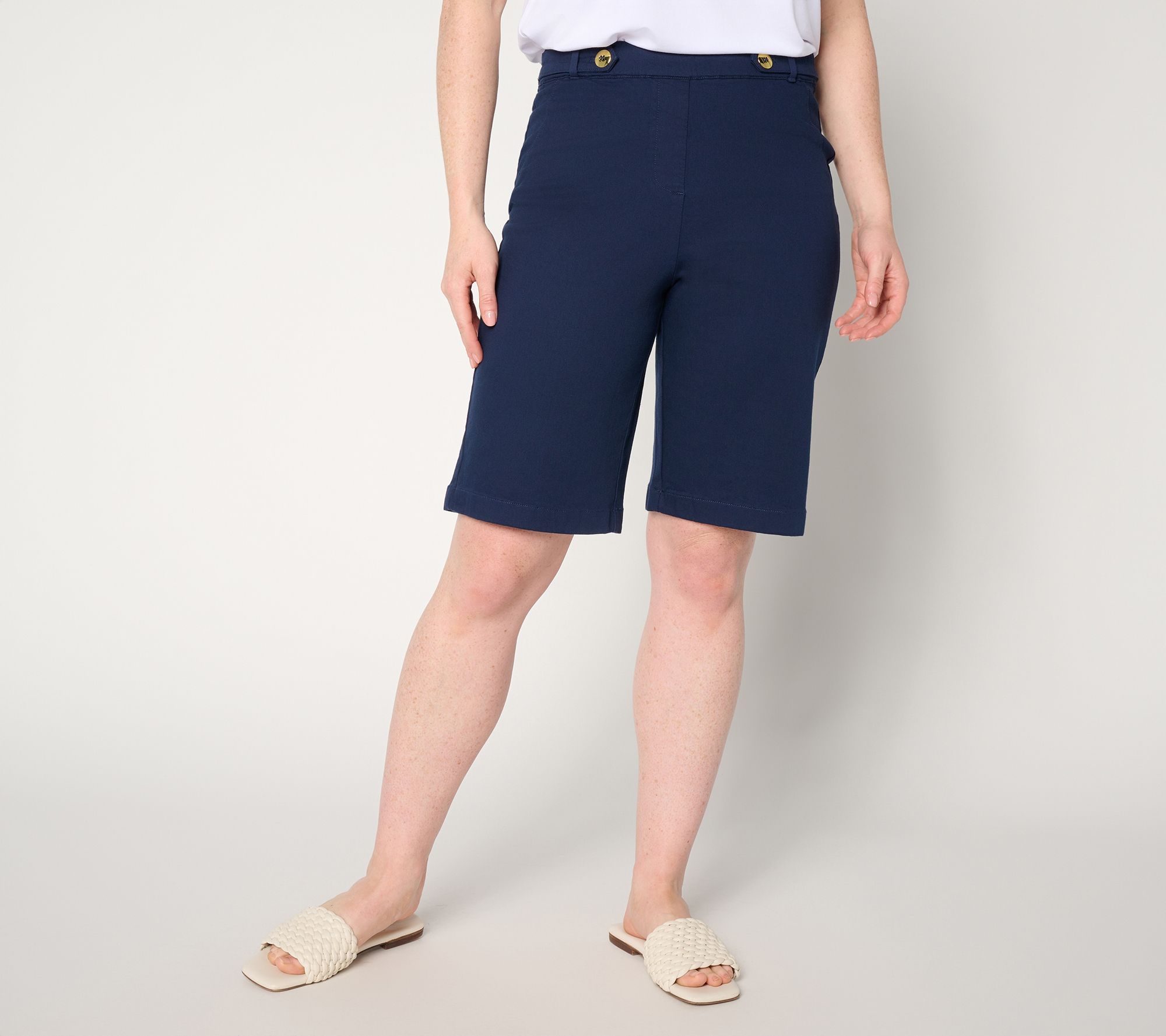 "As Is" Susan Graver Weekend Petite Stretch Cotton Bermuda Shorts w/ Tab