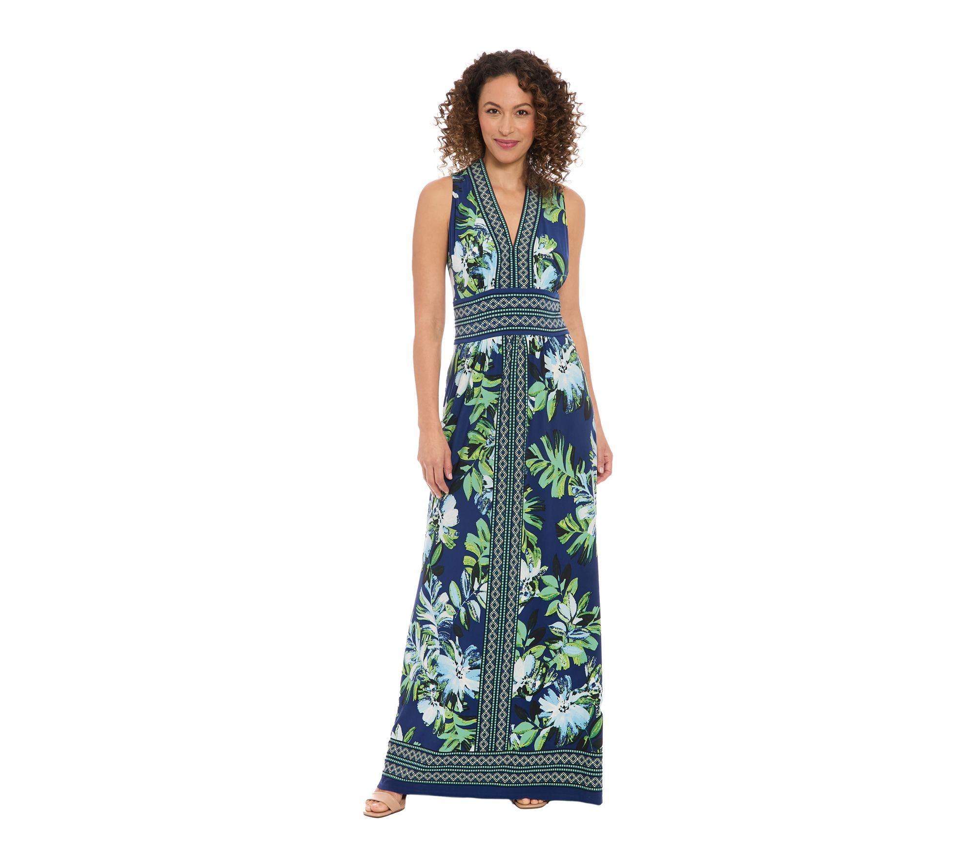 London Times V-Neck Sleeveless Maxi Dress