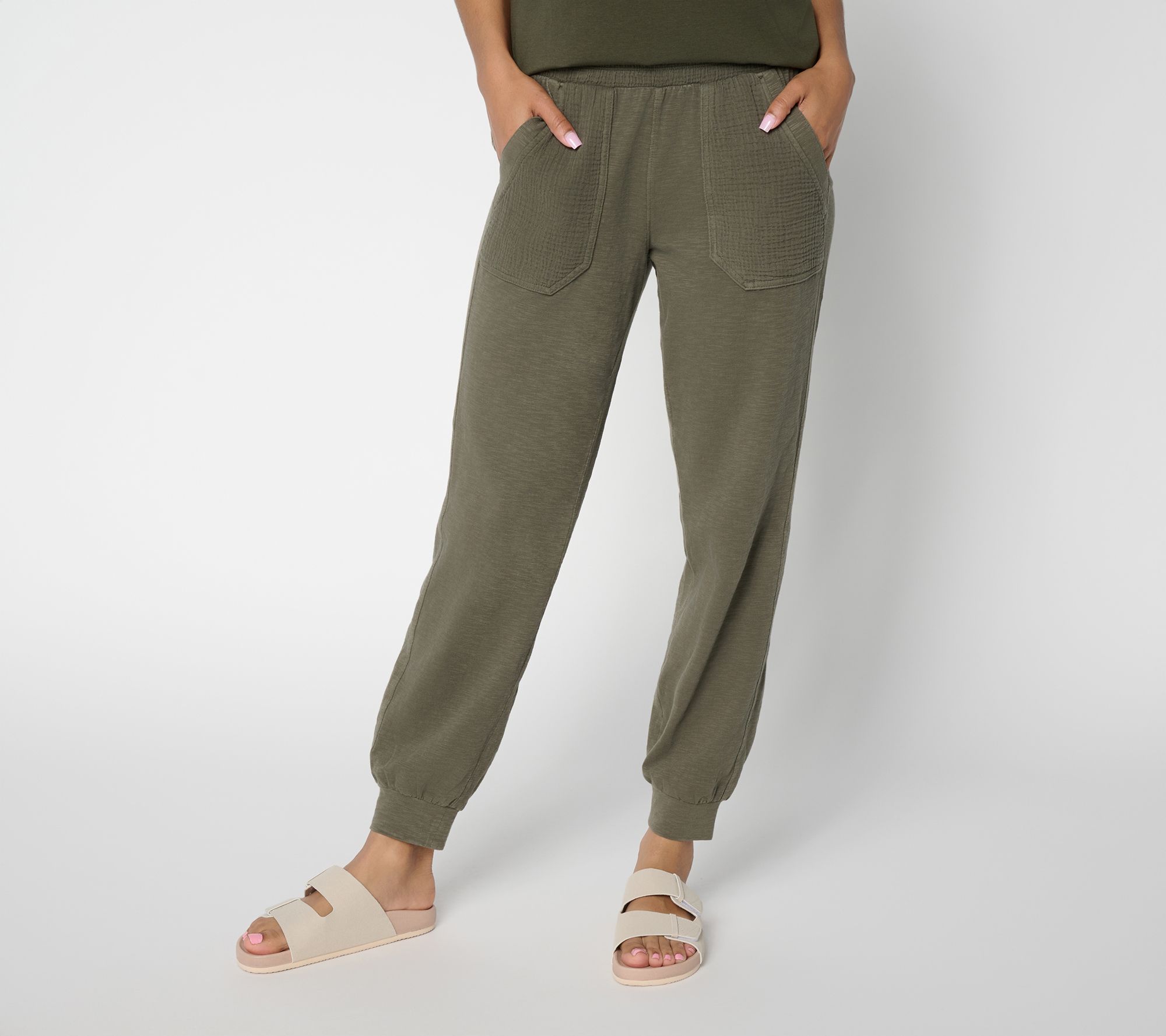 "As Is" AnyBody Regular Washed Cotton Slub Jersey and Gauze Jogger
