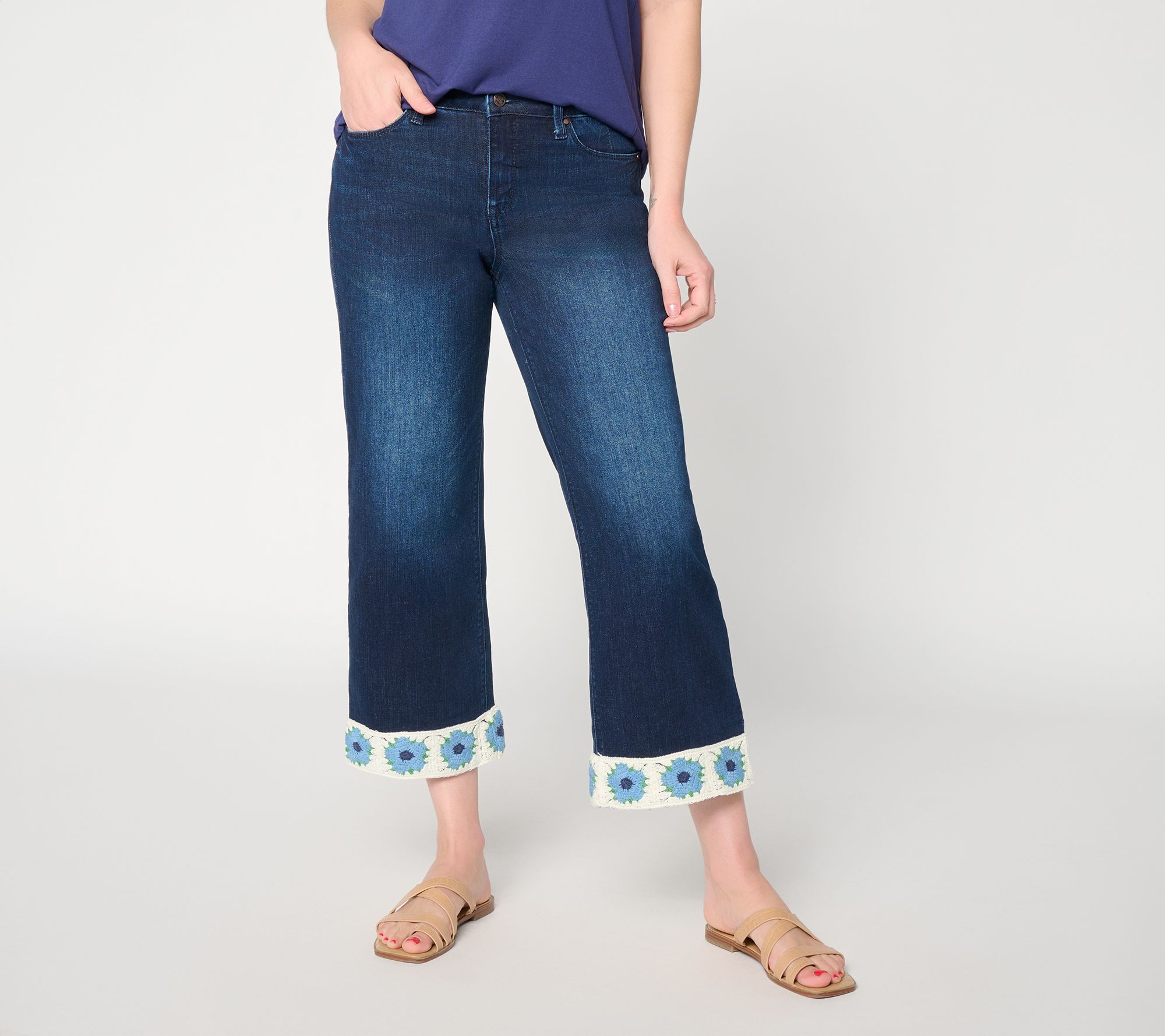 "As Is" Felt Denim by Laurie Felt Pet Denim Crochet Hem Wide Leg Jeans