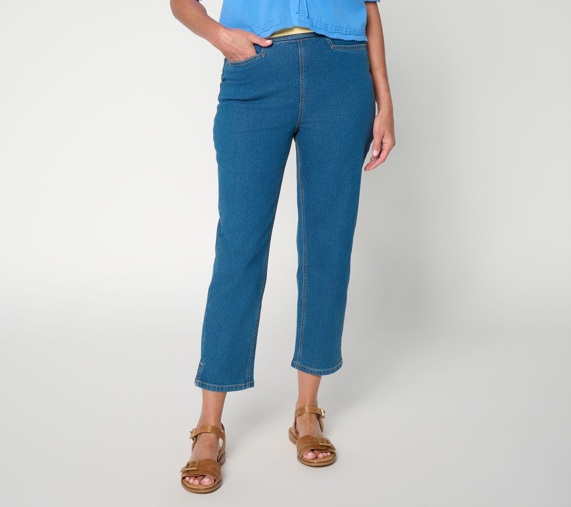 "As Is" Denim & Co. Pet Indigo Flat Front Side Pocket Crop Pants