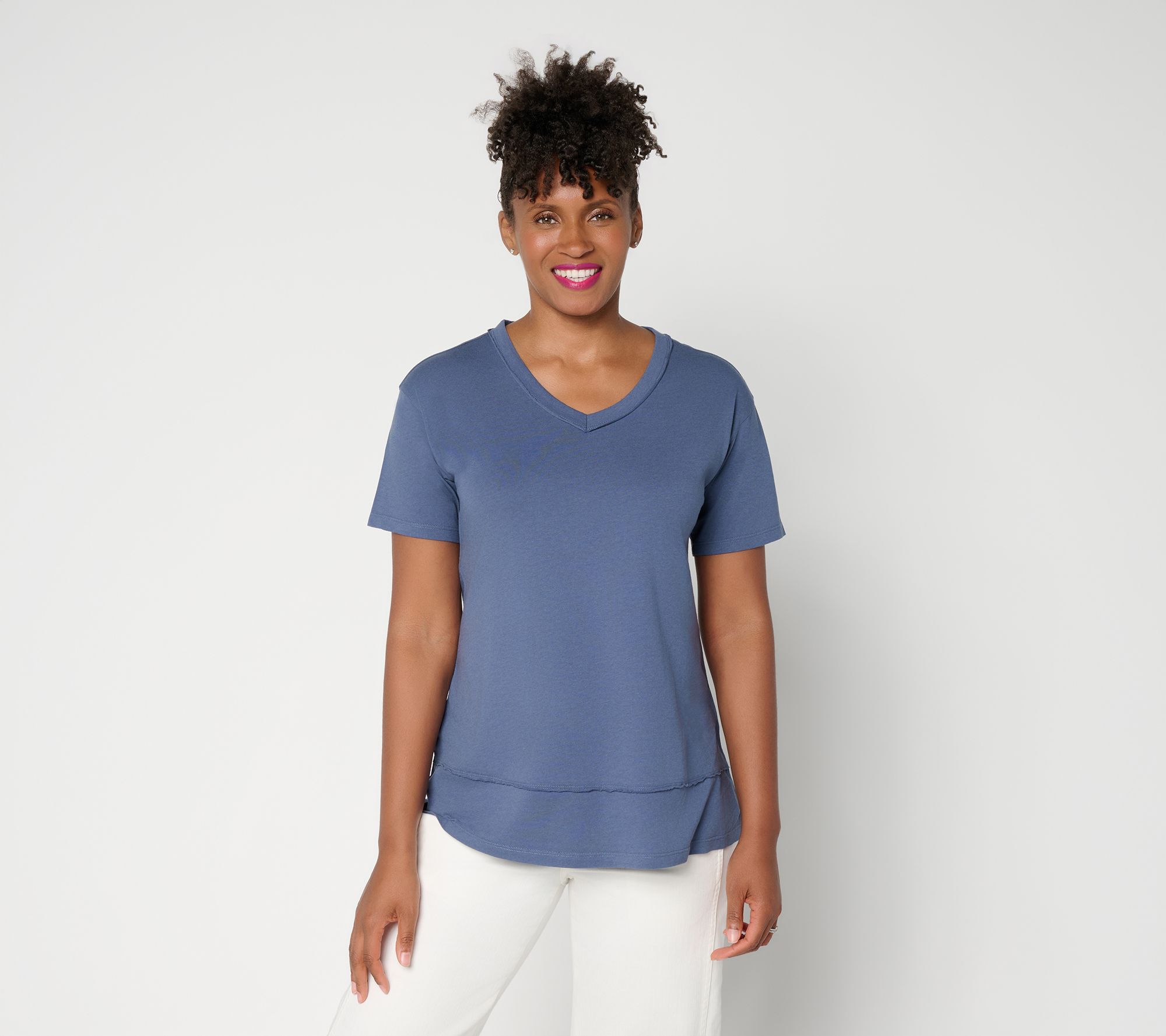 "As Is" LOGO Principles by Lori Goldstein Exposed Seam V-Neck Tee