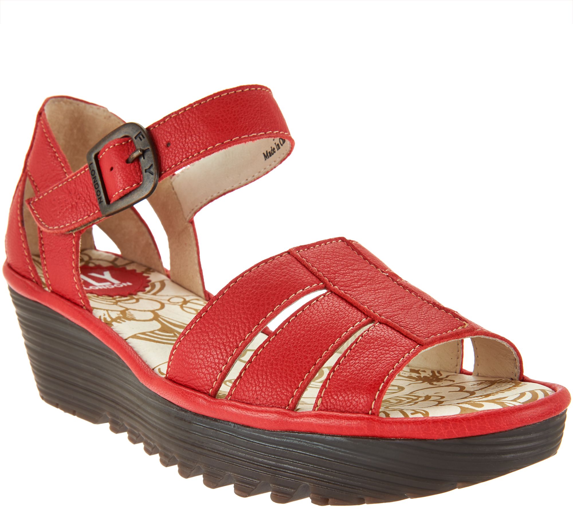 FLY London Leather Triple Strap Wedge Sandals - Rese - Page 1 — QVC.com