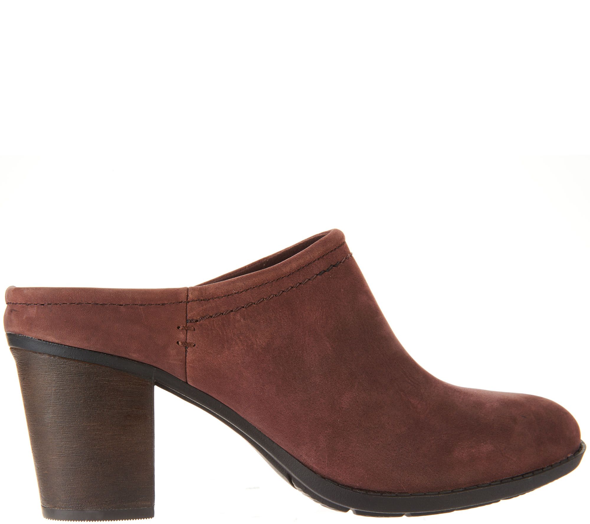 "As Is" Clarks Leather Stacked Heel Mules Enfield Sandy